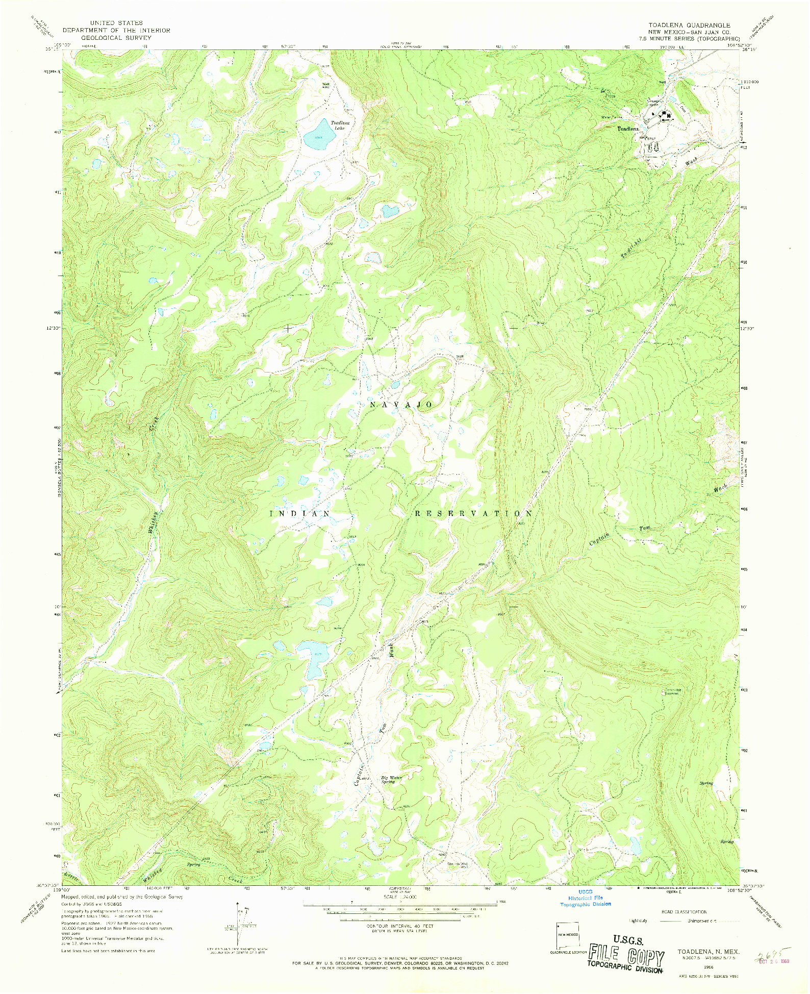 USGS 1:24000-SCALE QUADRANGLE FOR TOADLENA, NM 1966