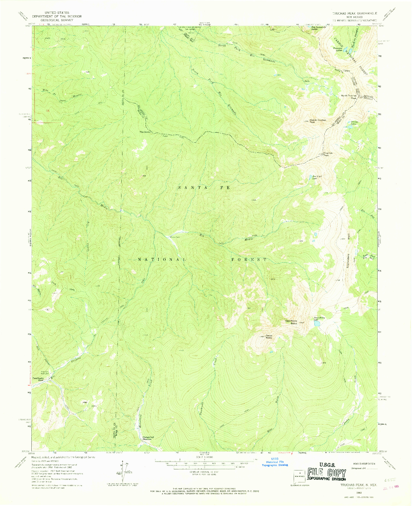 USGS 1:24000-SCALE QUADRANGLE FOR TRUCHAS PEAK, NM 1963