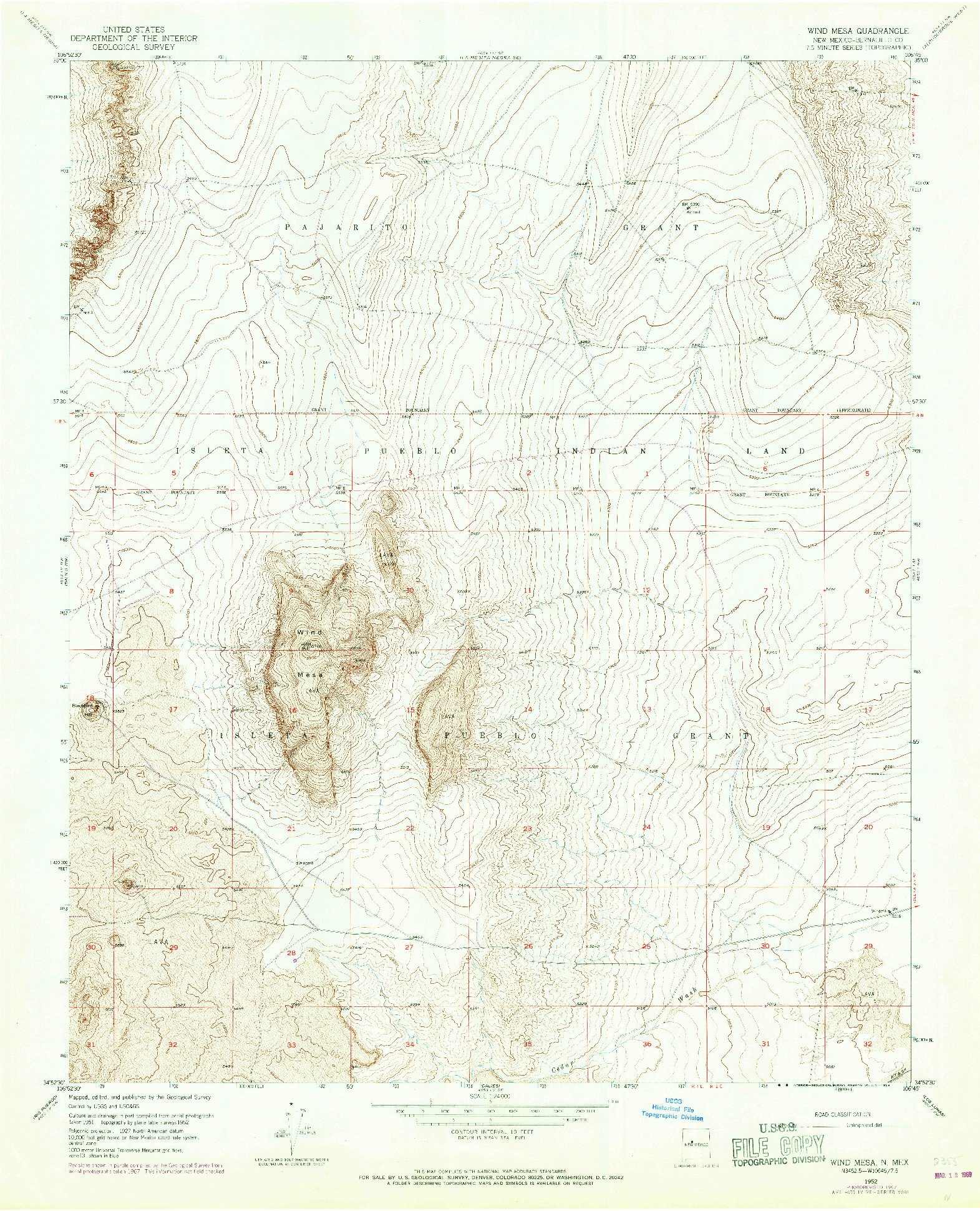 USGS 1:24000-SCALE QUADRANGLE FOR WIND MESA, NM 1952