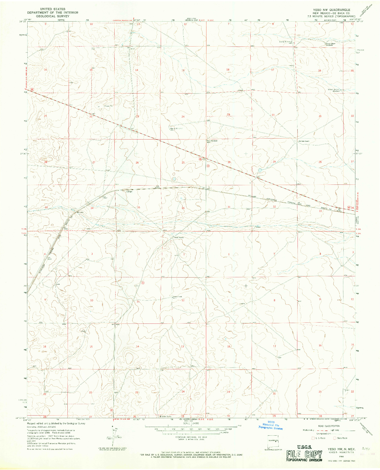 USGS 1:24000-SCALE QUADRANGLE FOR YESO NW, NM 1966