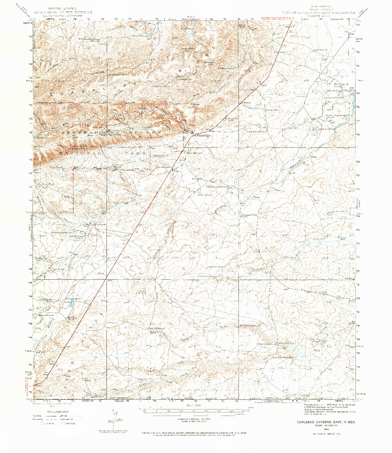USGS 1:62500-SCALE QUADRANGLE FOR CARLSBAD CAVERNS EAST, NM 1945