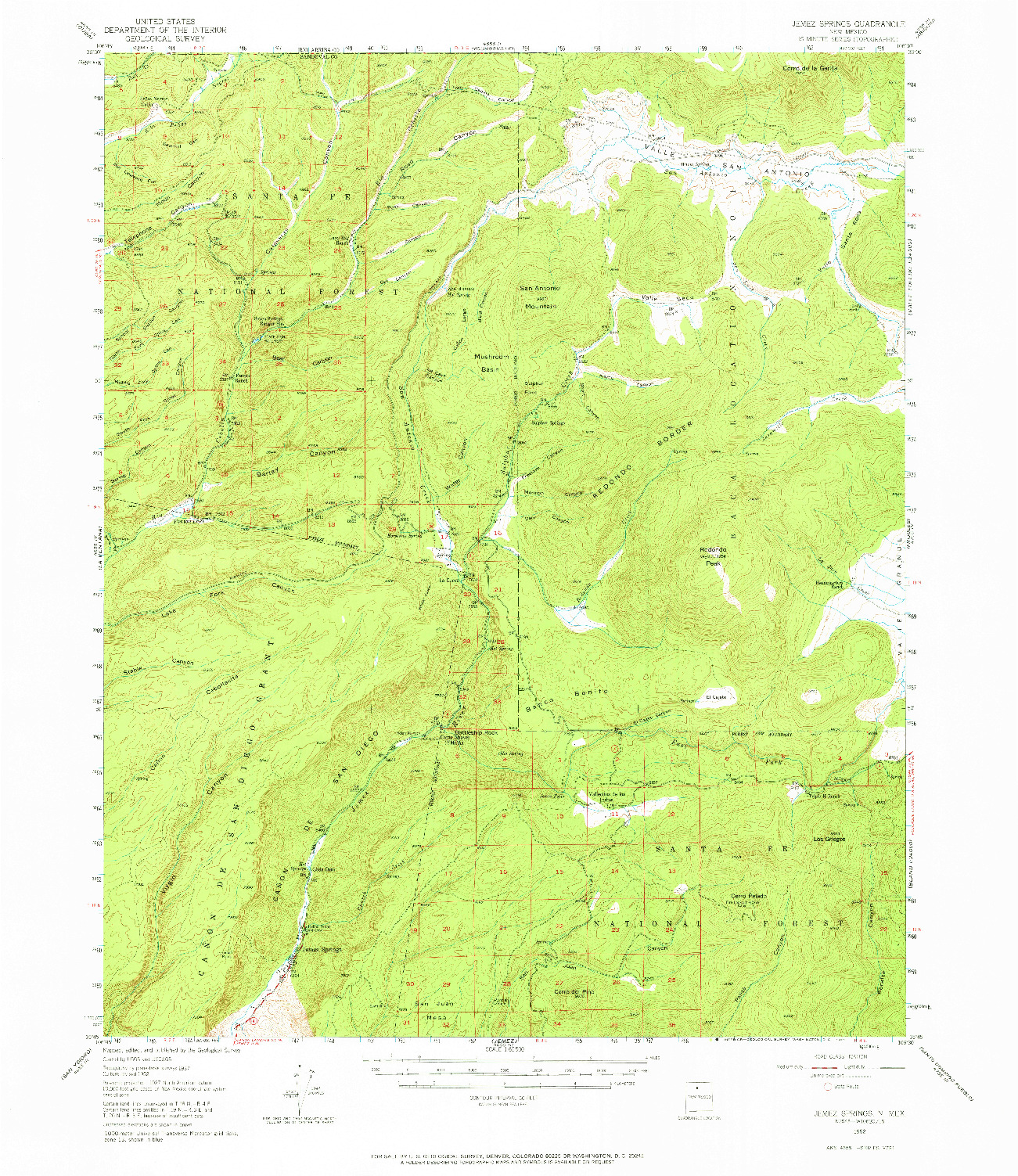 USGS 1:62500-SCALE QUADRANGLE FOR JEMEZ SPRINGS, NM 1952