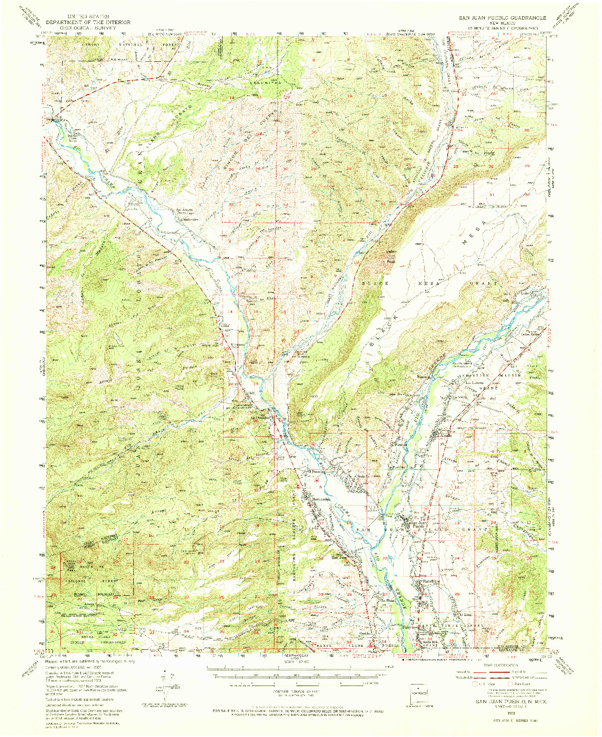 USGS 1:62500-SCALE QUADRANGLE FOR SAN JUAN PUEBLO, NM 1953