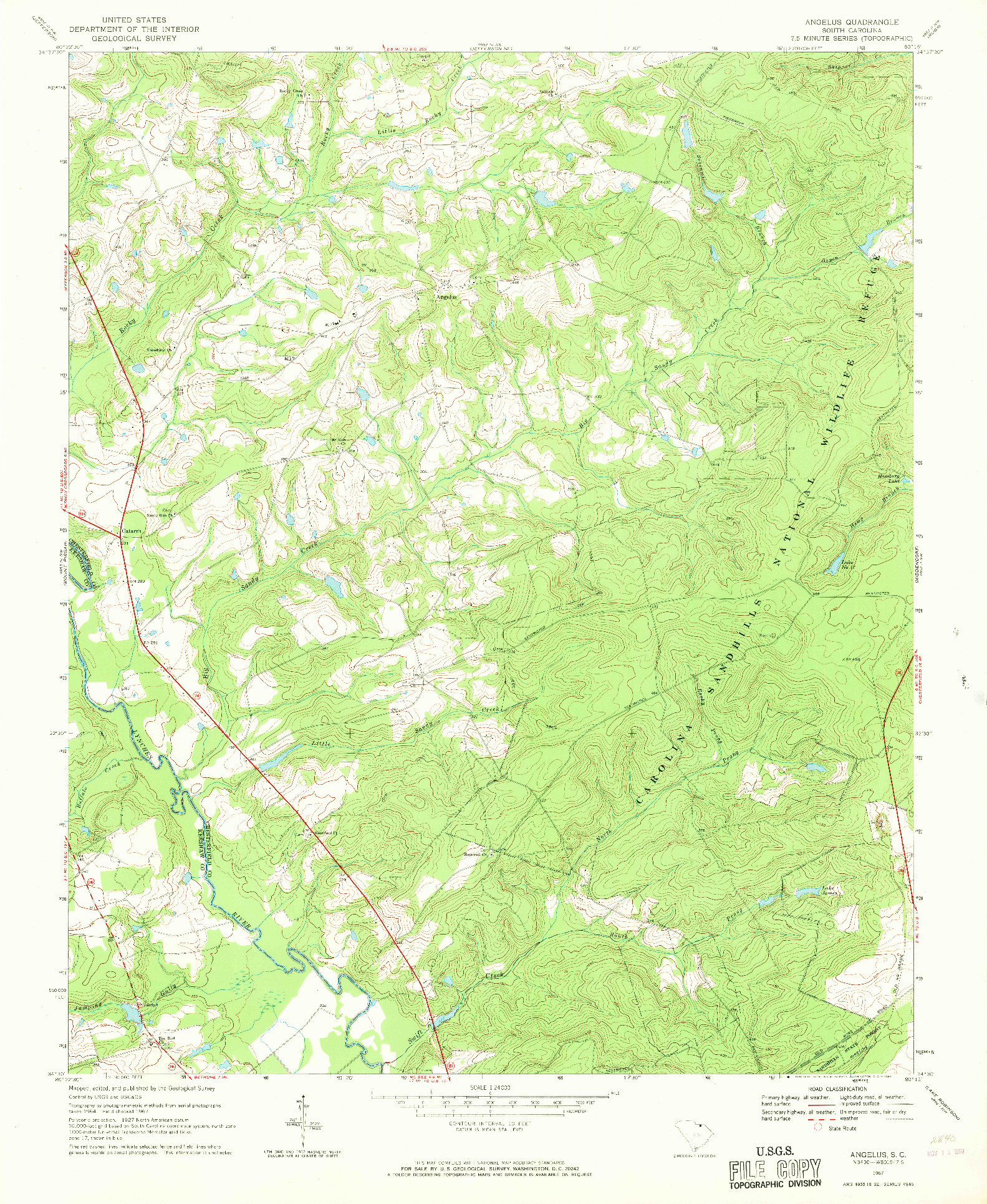 USGS 1:24000-SCALE QUADRANGLE FOR ANGELUS, SC 1967