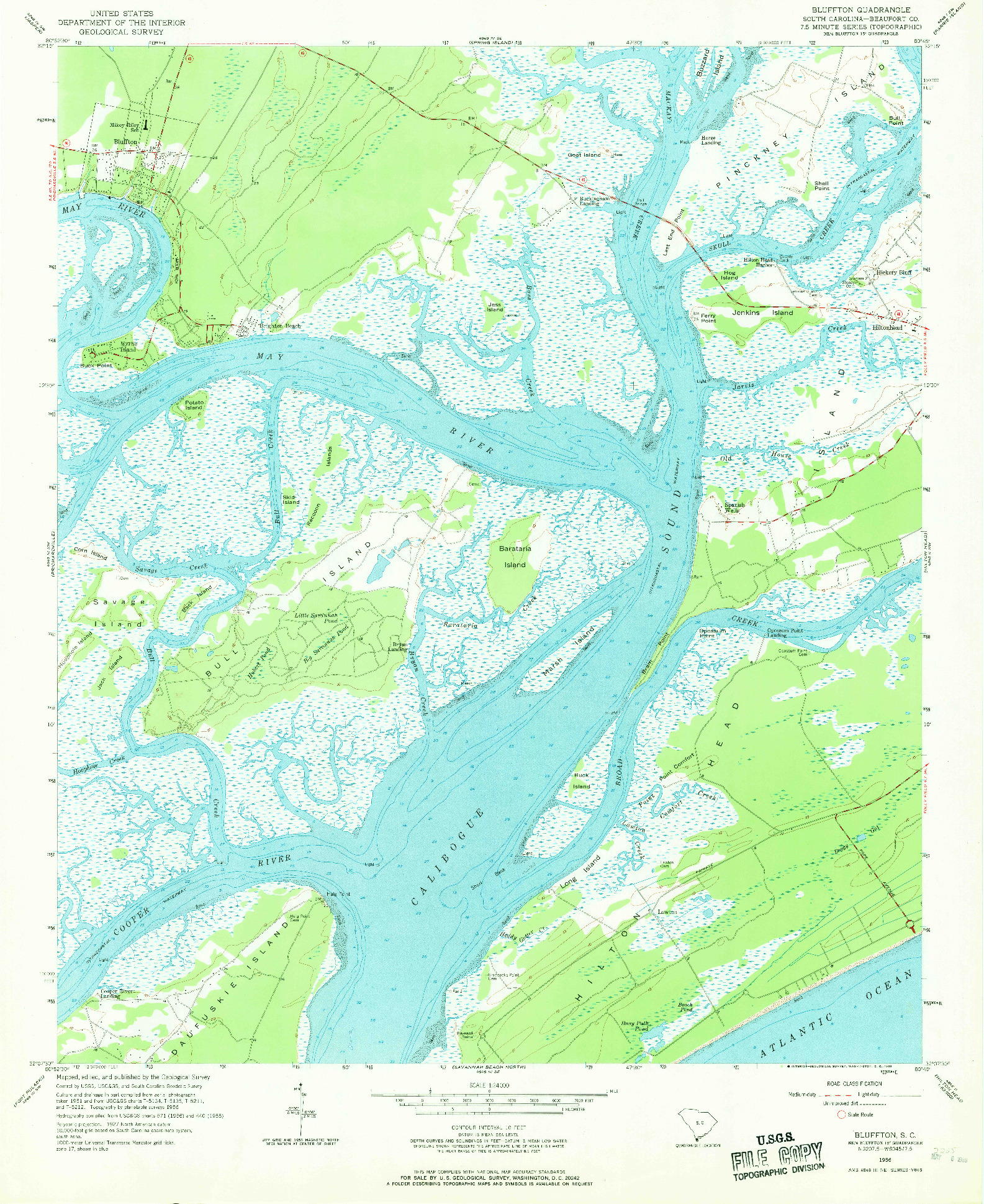 USGS 1:24000-SCALE QUADRANGLE FOR BLUFFTON, SC 1956
