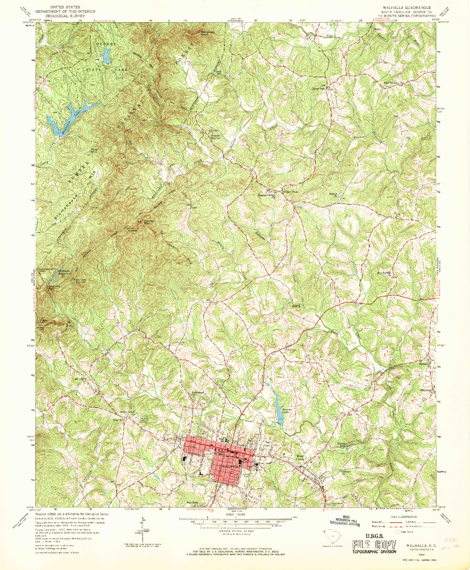 USGS 1:24000-SCALE QUADRANGLE FOR WALHALLA, SC 1959