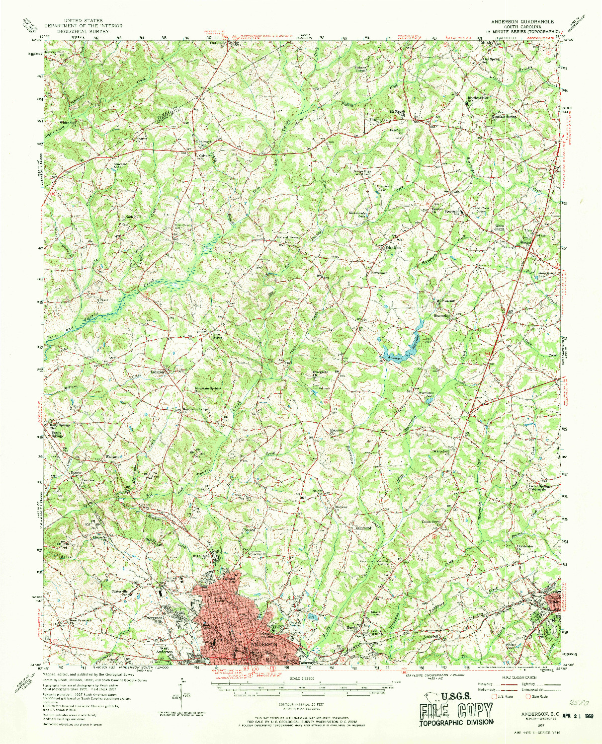 USGS 1:62500-SCALE QUADRANGLE FOR ANDERSON, SC 1957