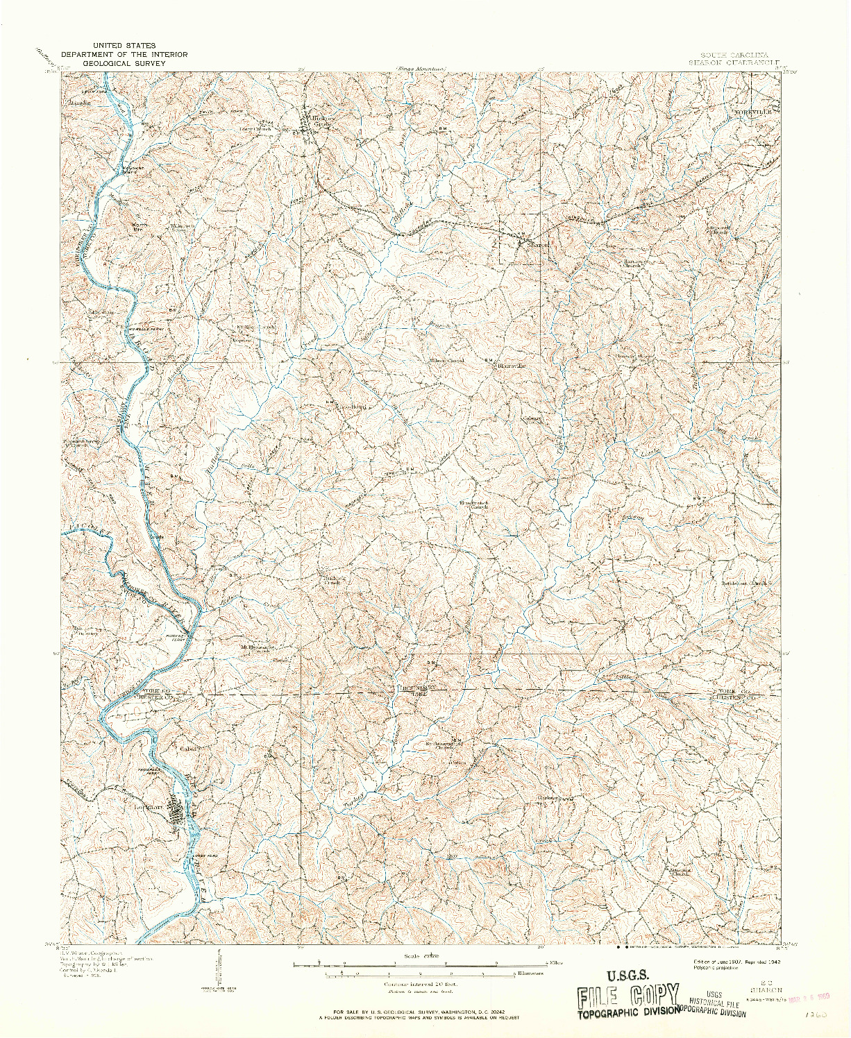 USGS 1:62500-SCALE QUADRANGLE FOR SHARON, SC 1907