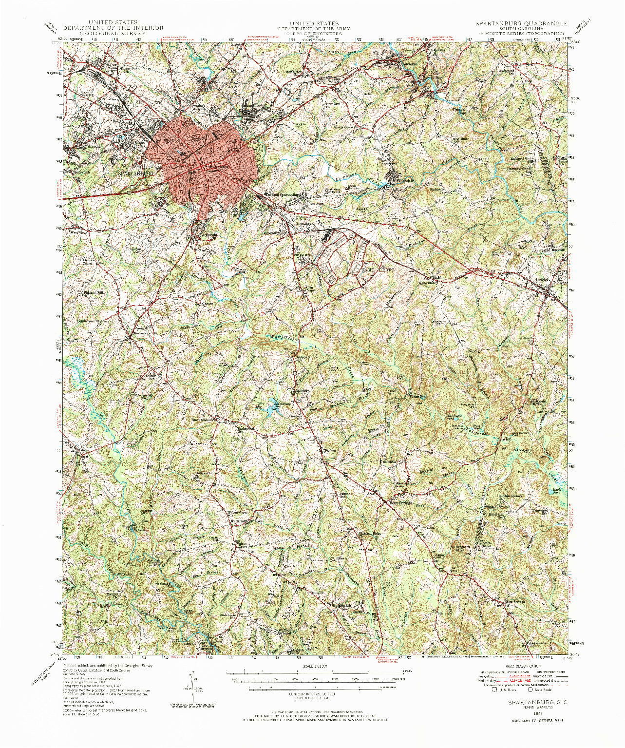 USGS 1:62500-SCALE QUADRANGLE FOR SPARTANBURG, SC 1947