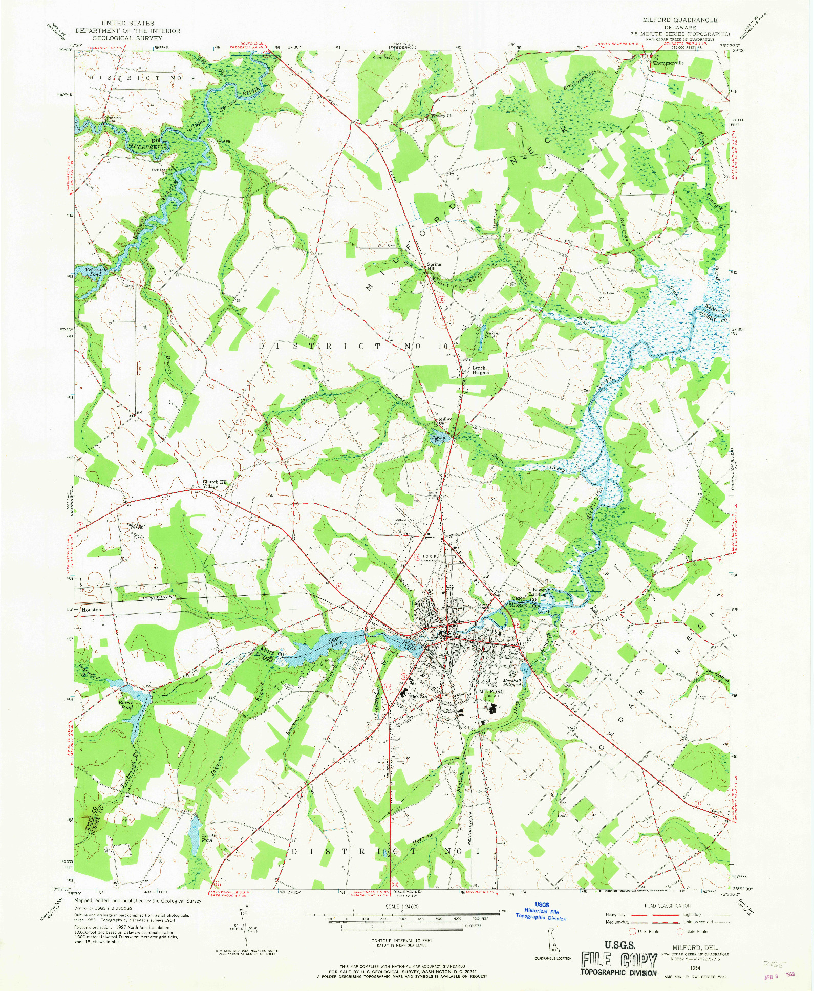 USGS 1:24000-SCALE QUADRANGLE FOR MILFORD, DE 1954