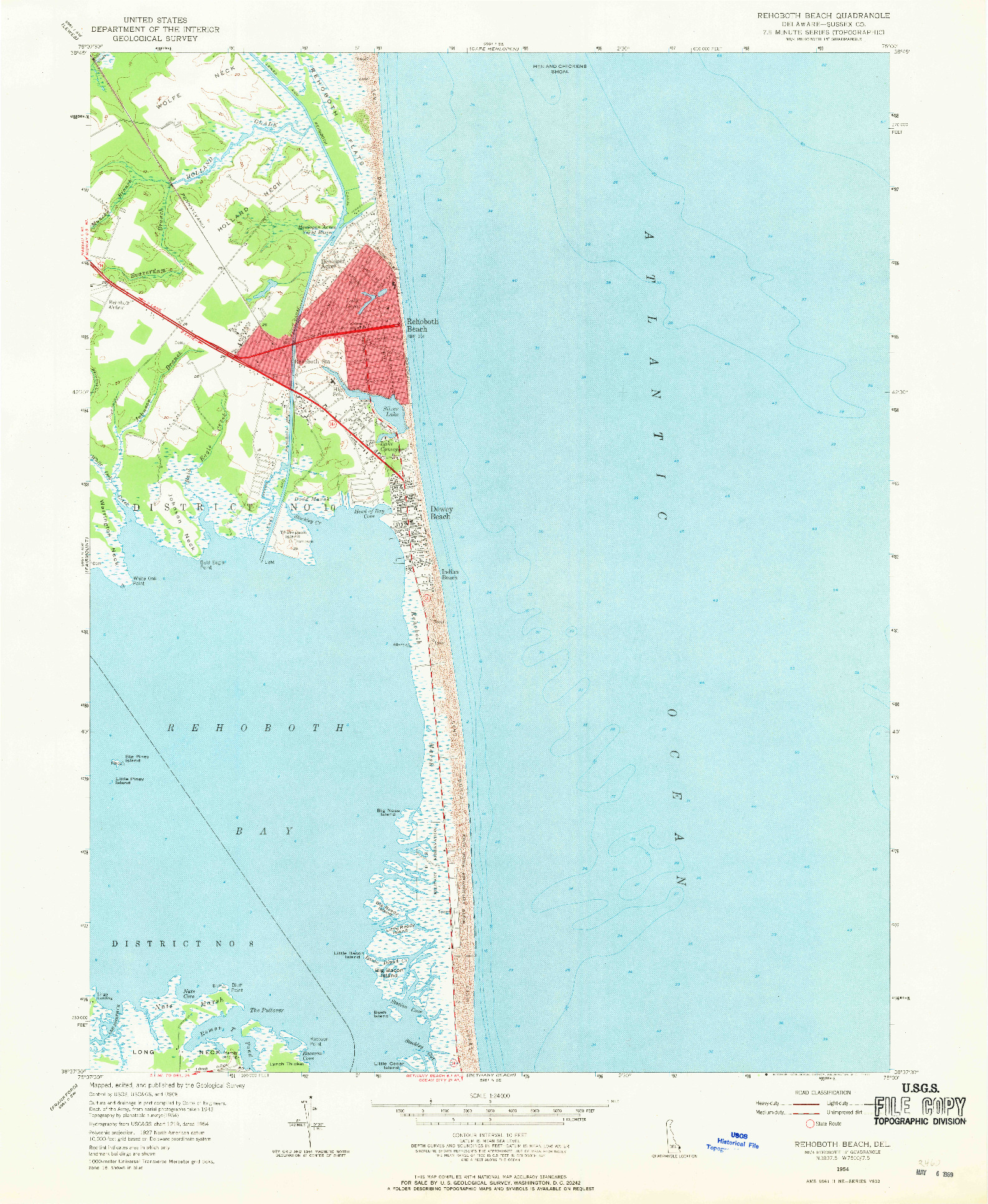 USGS 1:24000-SCALE QUADRANGLE FOR REHOBOTH BEACH, DE 1954