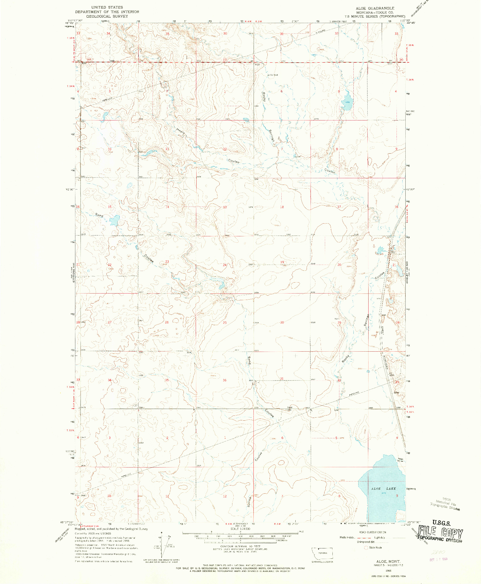 USGS 1:24000-SCALE QUADRANGLE FOR ALOE, MT 1966