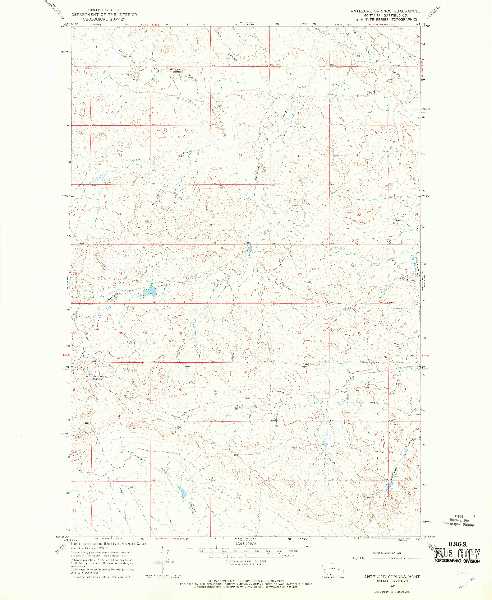 USGS 1:24000-SCALE QUADRANGLE FOR ANTELOPE SPRINGS, MT 1965