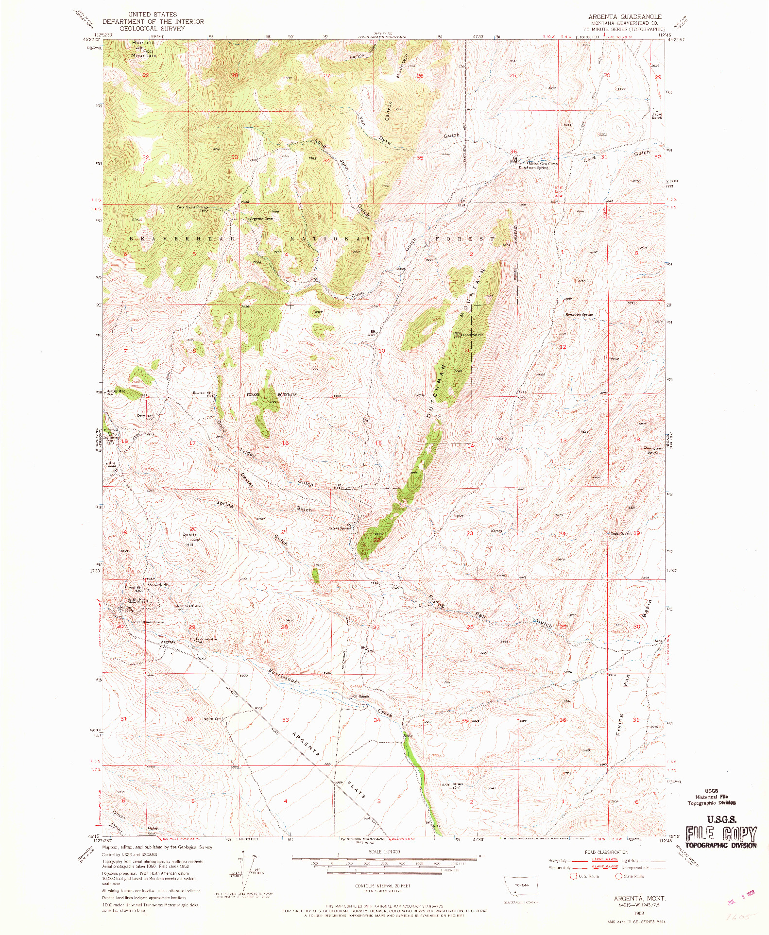 USGS 1:24000-SCALE QUADRANGLE FOR ARGENTA, MT 1952