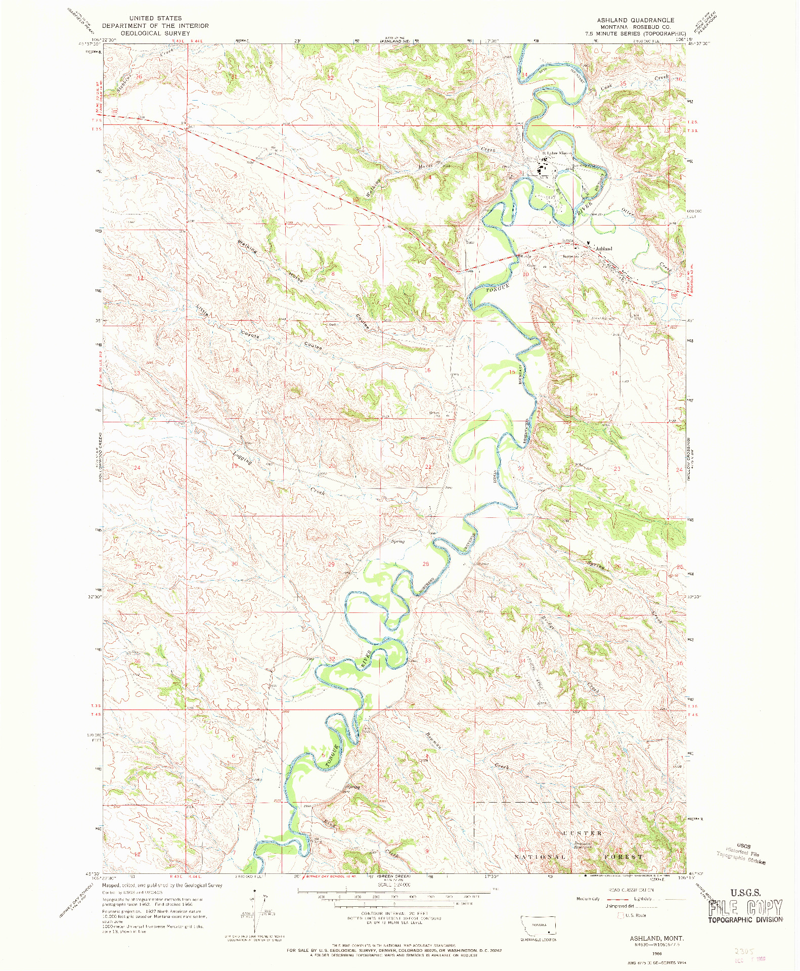 USGS 1:24000-SCALE QUADRANGLE FOR ASHLAND, MT 1966