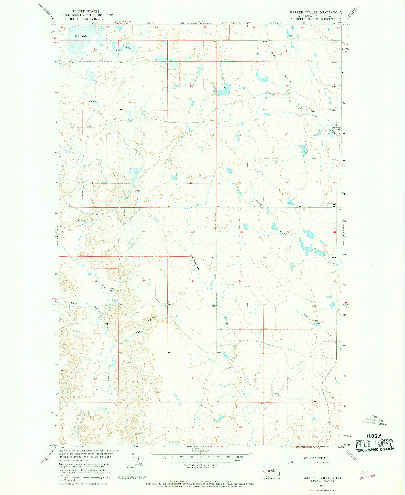 USGS 1:24000-SCALE QUADRANGLE FOR BARBER COULEE, MT 1965