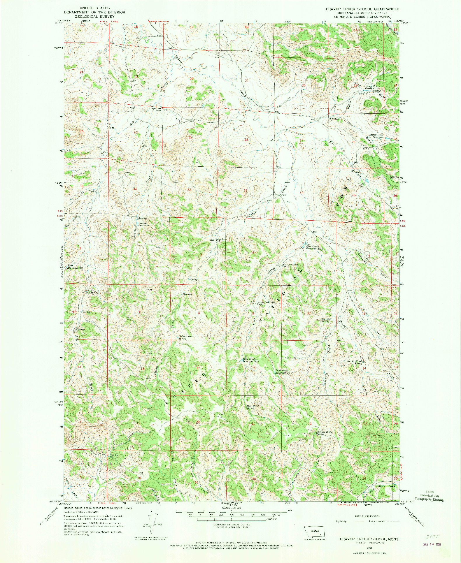 USGS 1:24000-SCALE QUADRANGLE FOR BEAVER CREEK SCHOOL, MT 1966