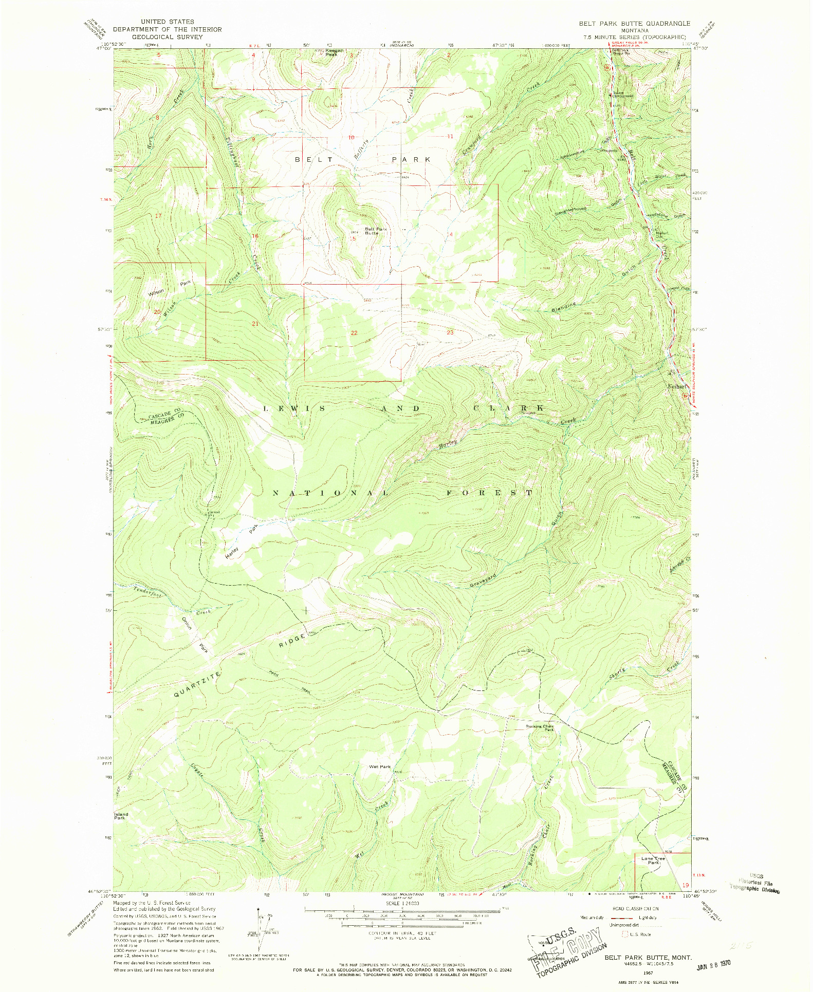 USGS 1:24000-SCALE QUADRANGLE FOR BELT PARK BUTTE, MT 1967