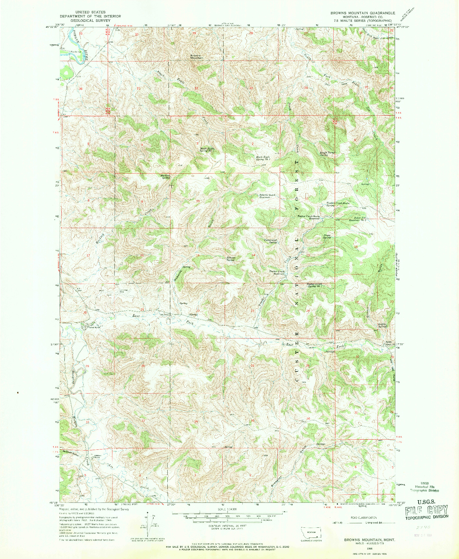 USGS 1:24000-SCALE QUADRANGLE FOR BROWNS MOUNTAIN, MT 1966