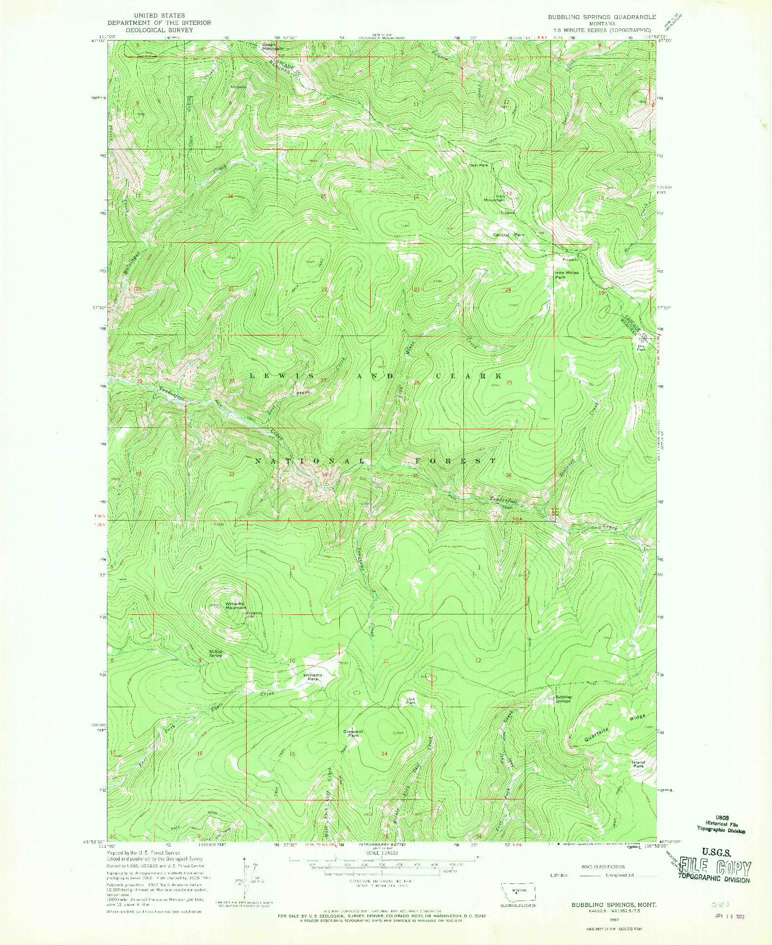 USGS 1:24000-SCALE QUADRANGLE FOR BUBBLING SPRINGS, MT 1967