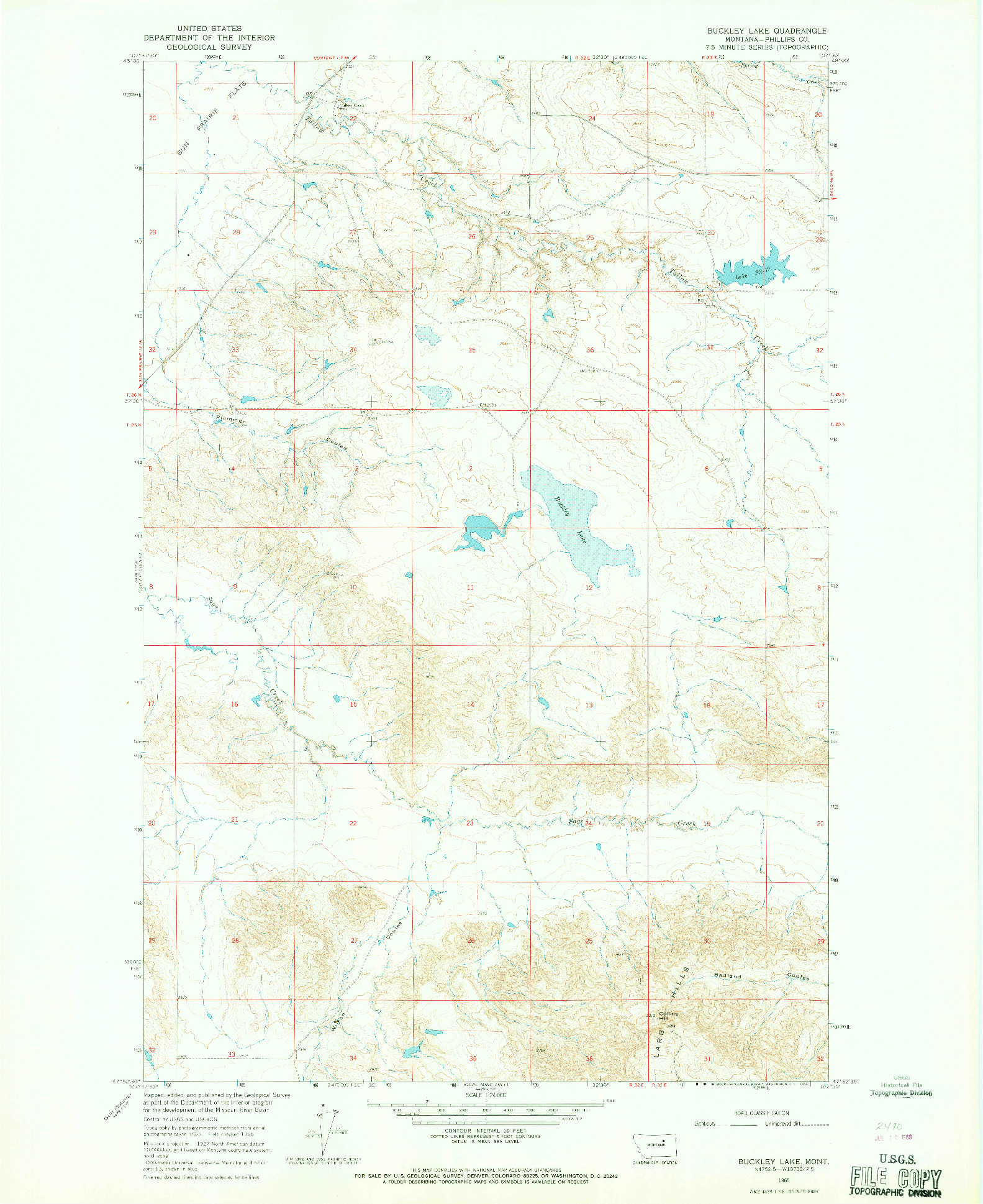 USGS 1:24000-SCALE QUADRANGLE FOR BUCKLEY LAKE, MT 1965