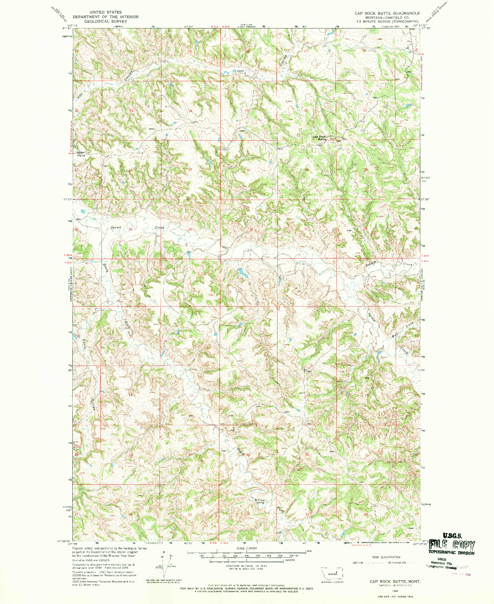 USGS 1:24000-SCALE QUADRANGLE FOR CAP ROCK BUTTE, MT 1965