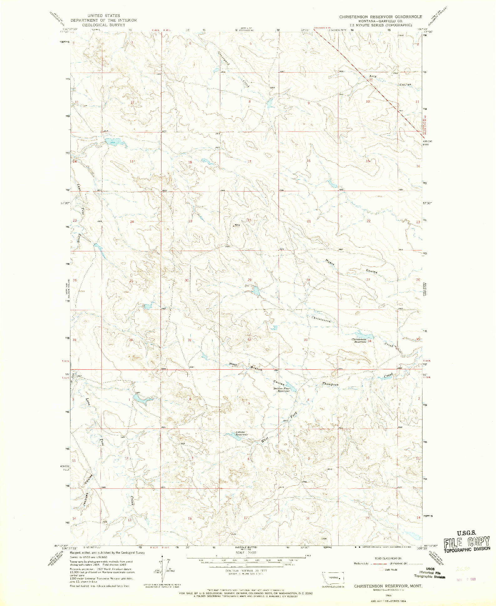 USGS 1:24000-SCALE QUADRANGLE FOR CHRISTENSEN RESERVOIR, MT 1965