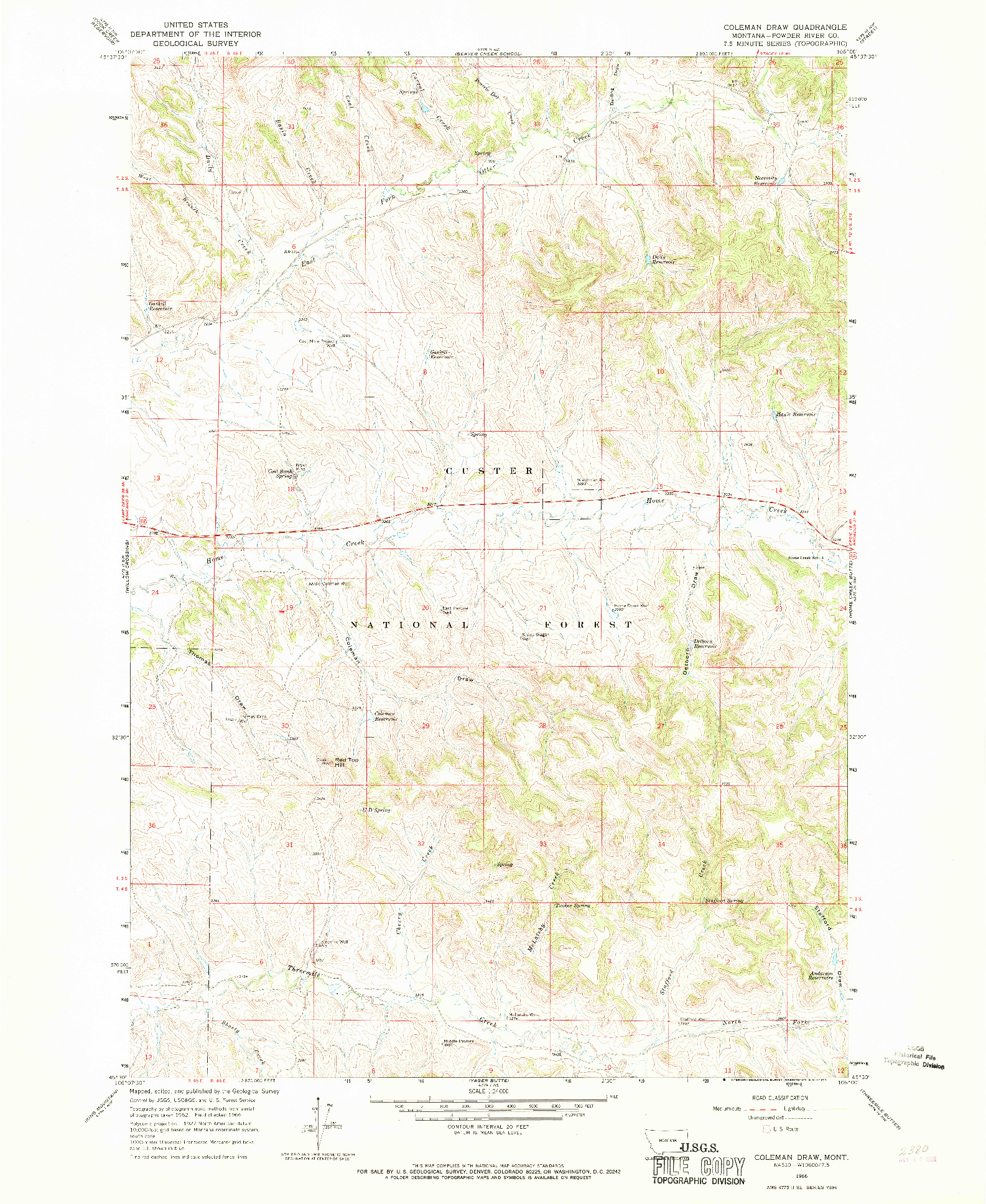 USGS 1:24000-SCALE QUADRANGLE FOR COLEMAN DRAW, MT 1966