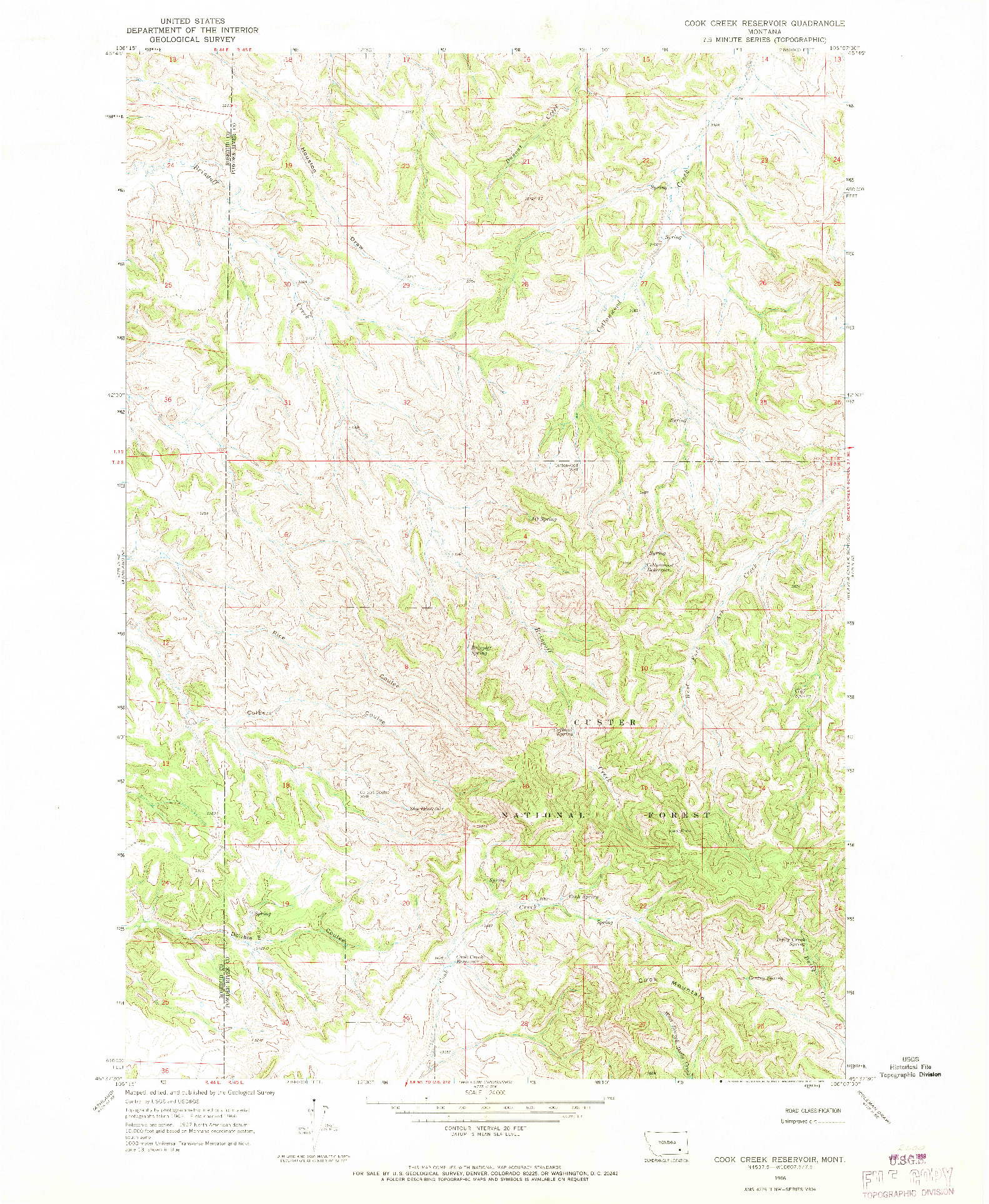 USGS 1:24000-SCALE QUADRANGLE FOR COOK CREEK RESERVOIR, MT 1966