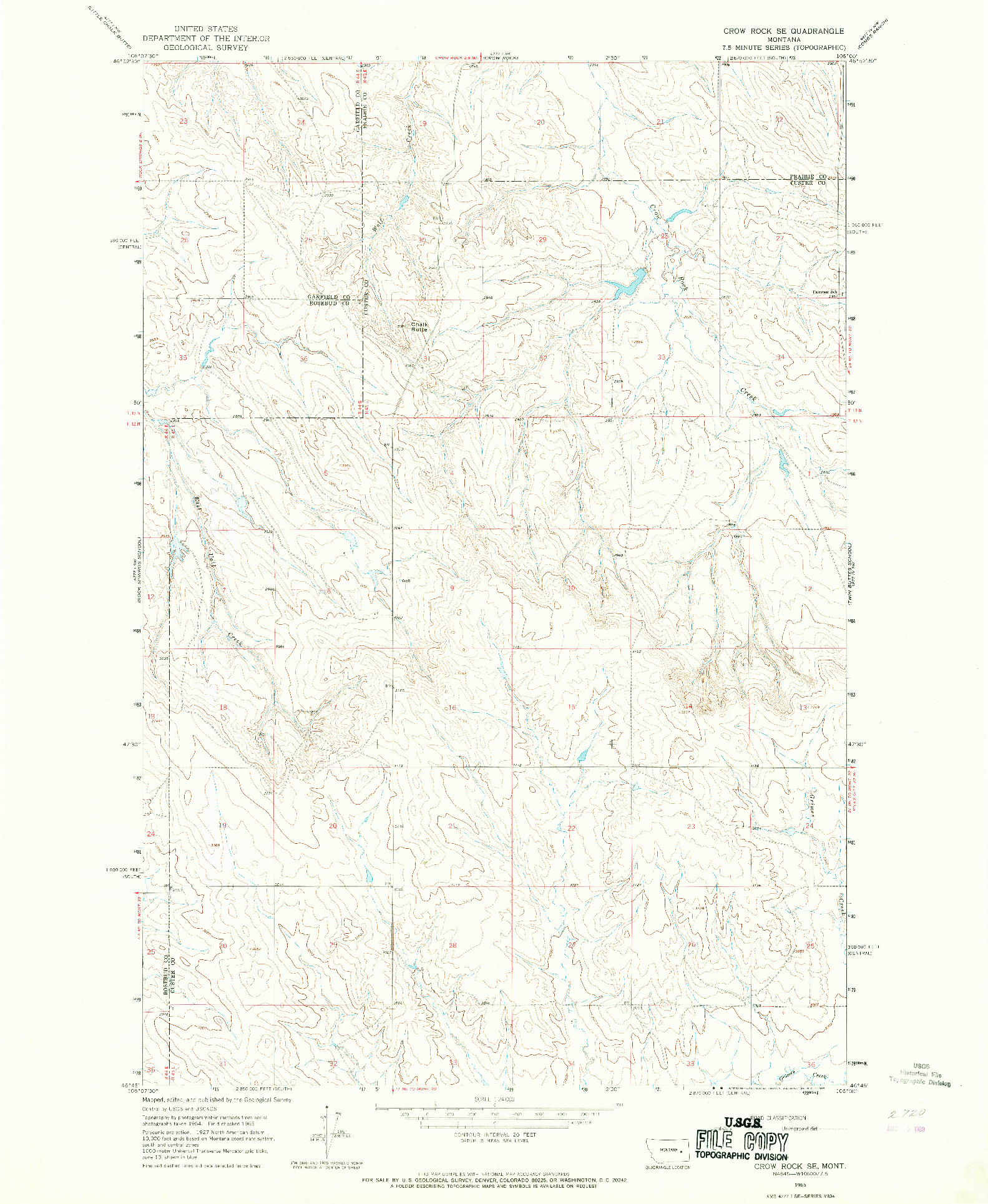 USGS 1:24000-SCALE QUADRANGLE FOR CROW ROCK SE, MT 1965