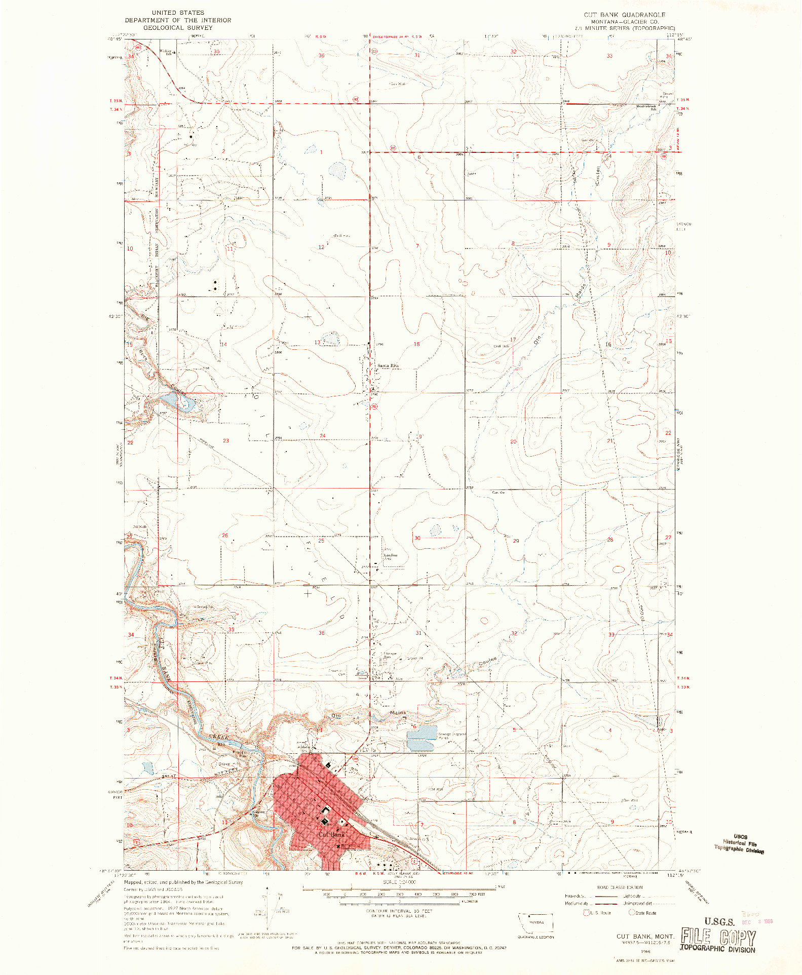 USGS 1:24000-SCALE QUADRANGLE FOR CUT BANK, MT 1966