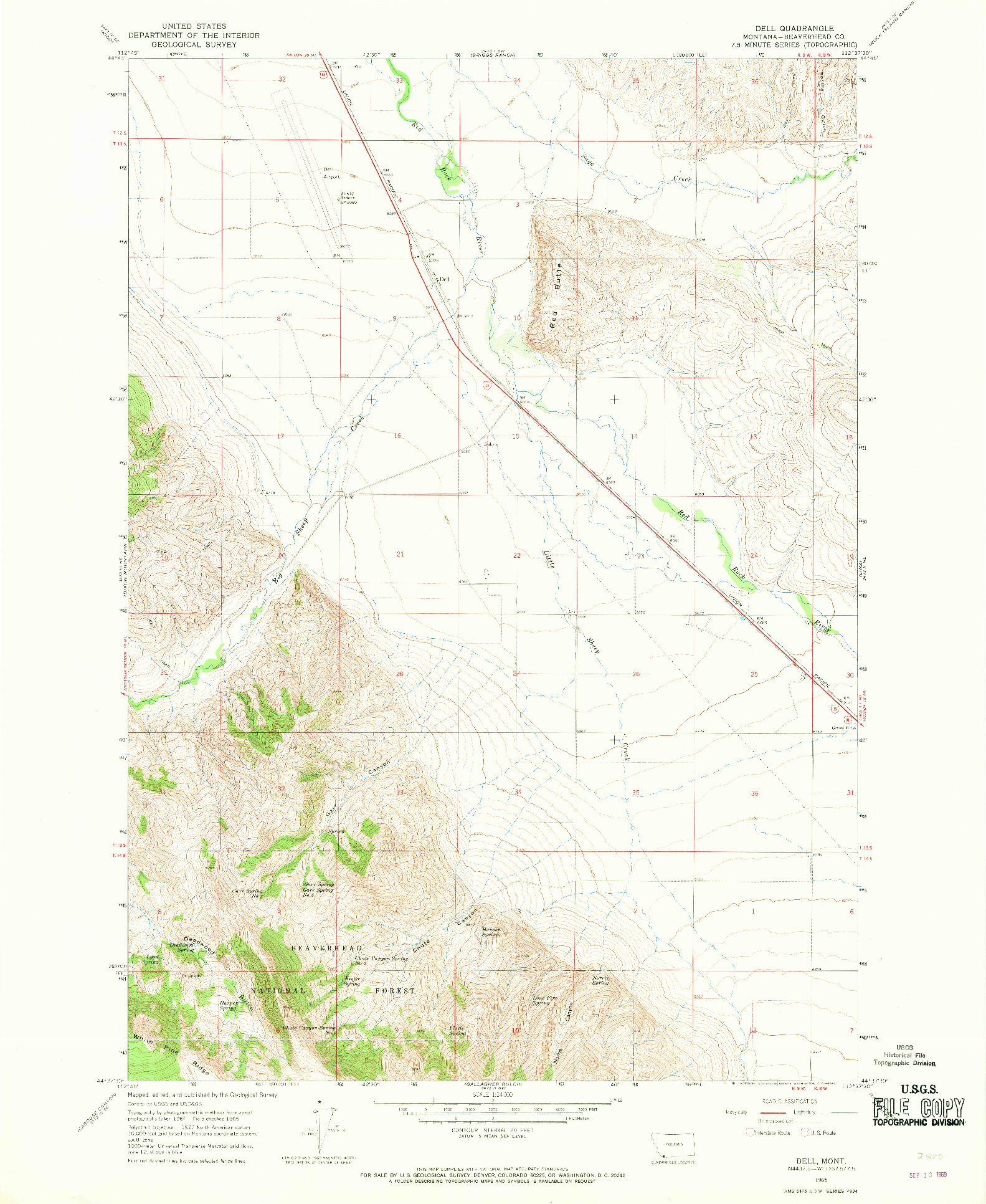 USGS 1:24000-SCALE QUADRANGLE FOR DELL, MT 1965
