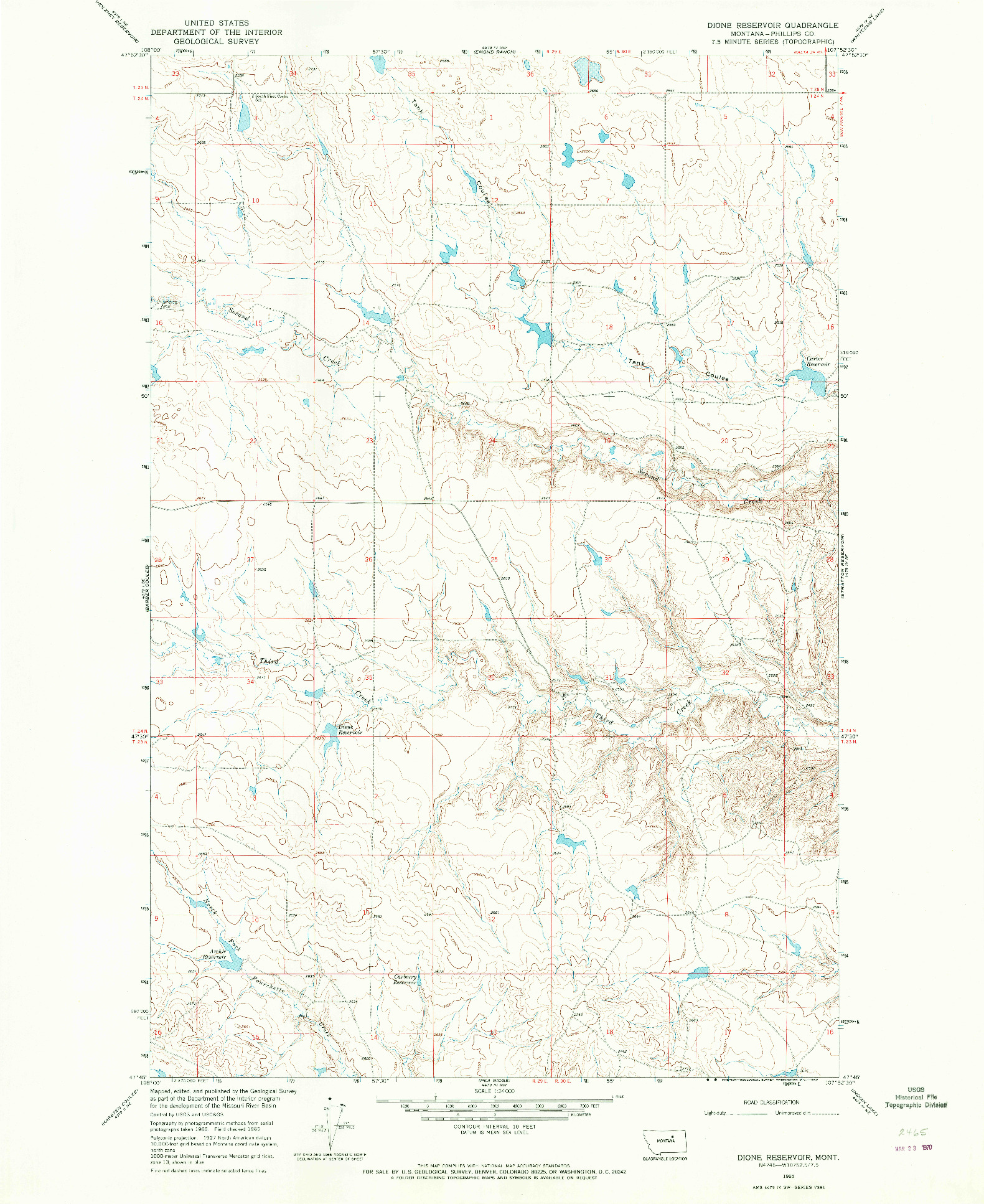 USGS 1:24000-SCALE QUADRANGLE FOR DIONE RESERVOIR, MT 1965