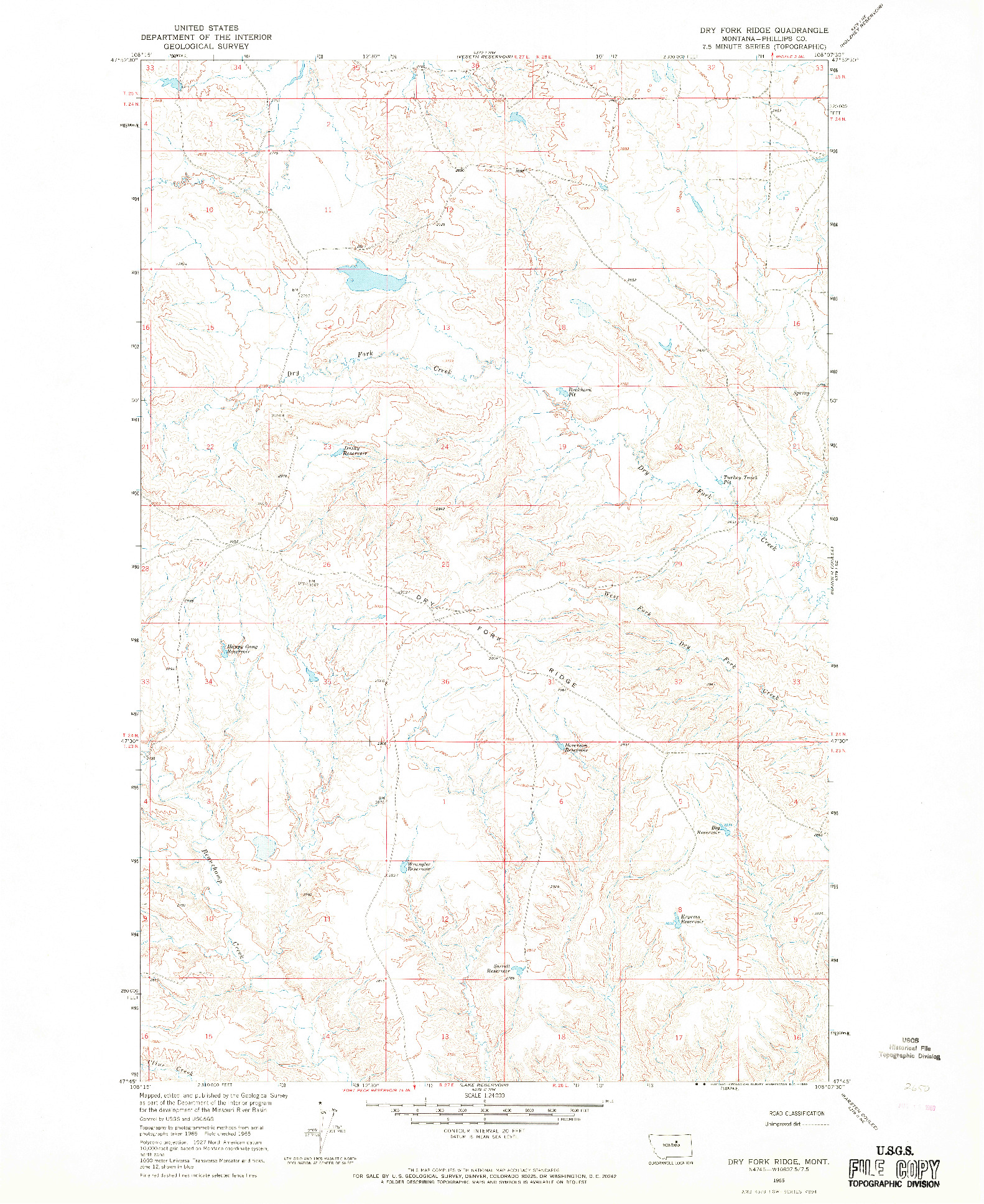 USGS 1:24000-SCALE QUADRANGLE FOR DRY FORK RIDGE, MT 1965