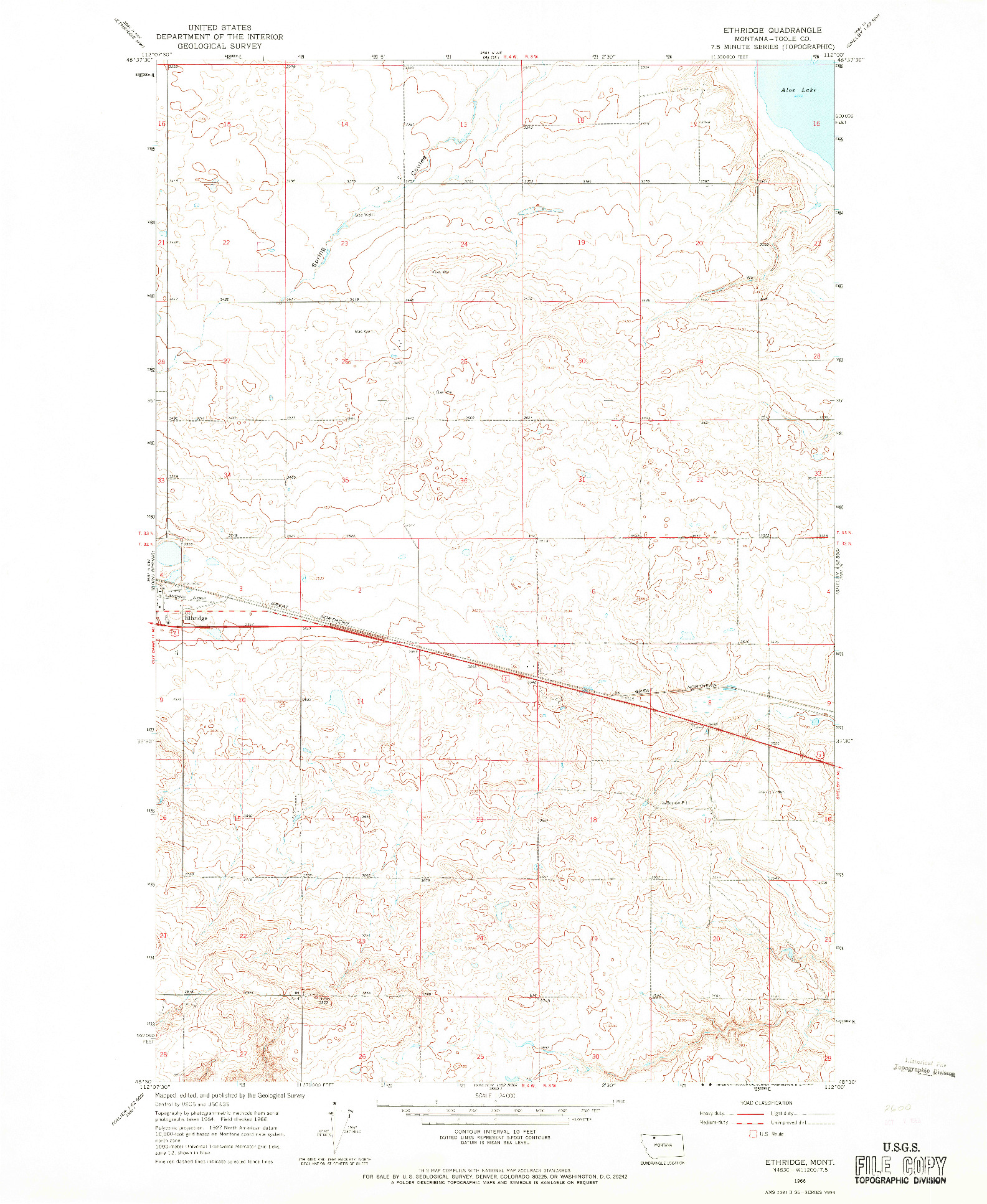 USGS 1:24000-SCALE QUADRANGLE FOR ETHRIDGE, MT 1966