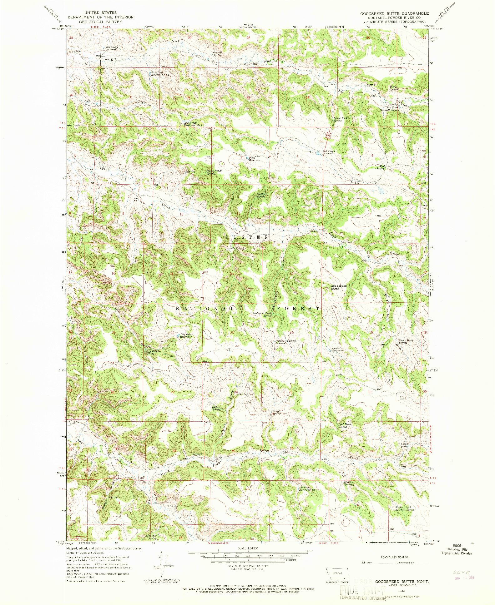 USGS 1:24000-SCALE QUADRANGLE FOR GOODSPEED BUTTE, MT 1966