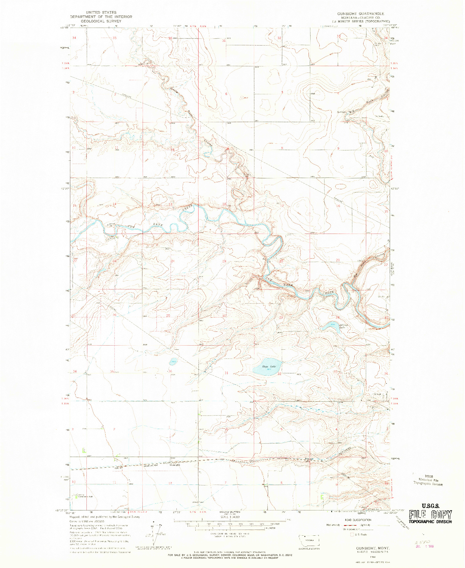 USGS 1:24000-SCALE QUADRANGLE FOR GUNSIGHT, MT 1966