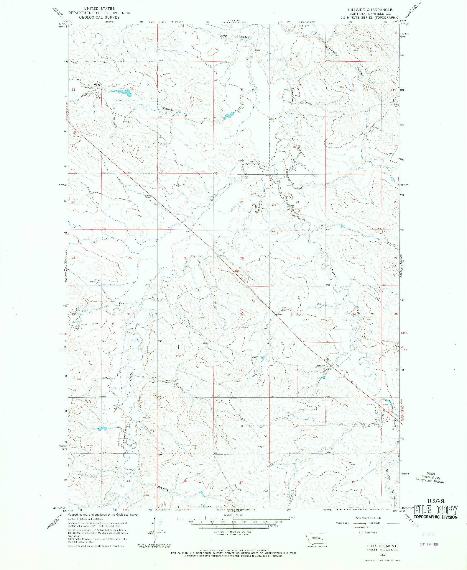 USGS 1:24000-SCALE QUADRANGLE FOR HILLSIDE, MT 1965