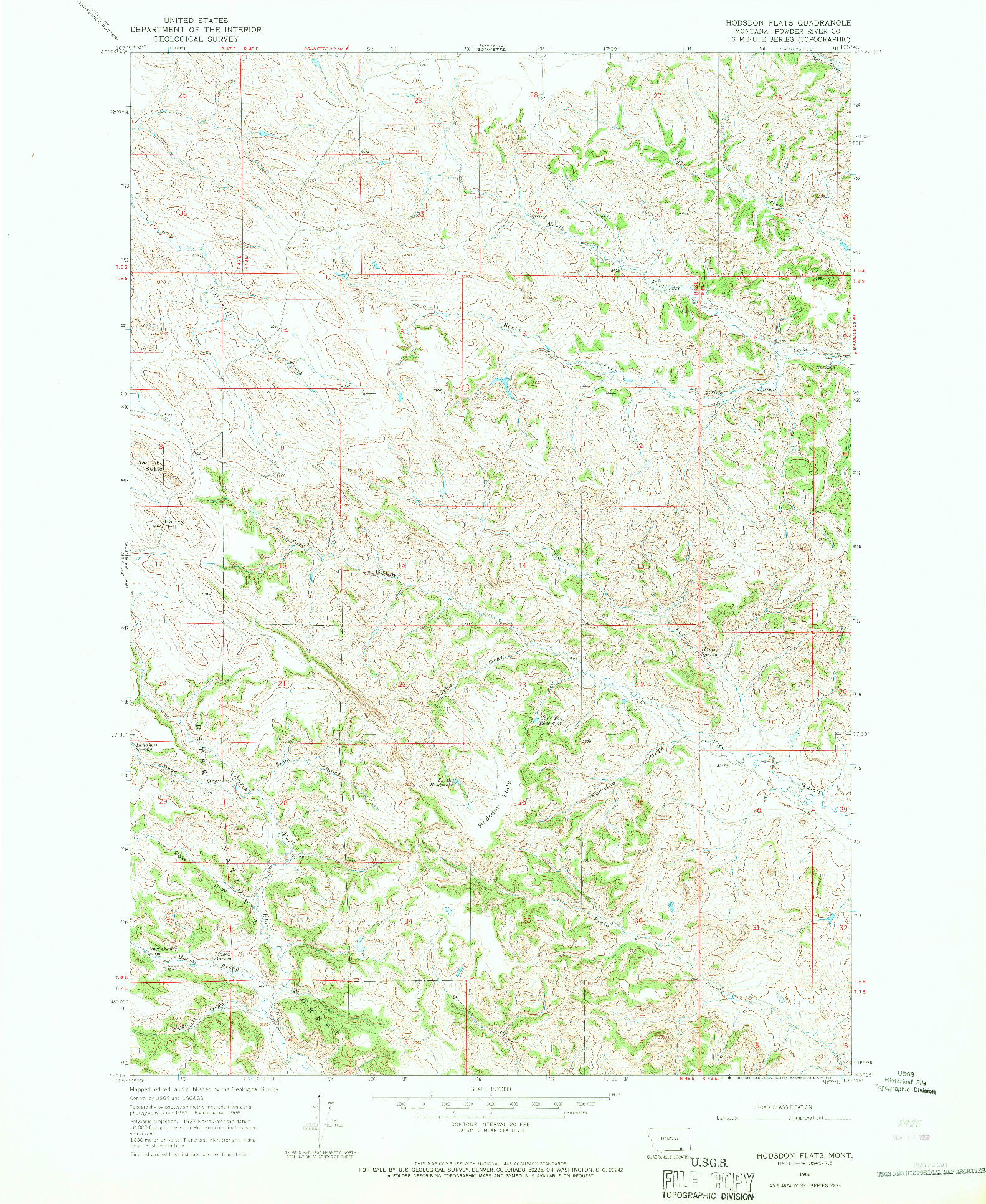 USGS 1:24000-SCALE QUADRANGLE FOR HODSDON FLATS, MT 1966