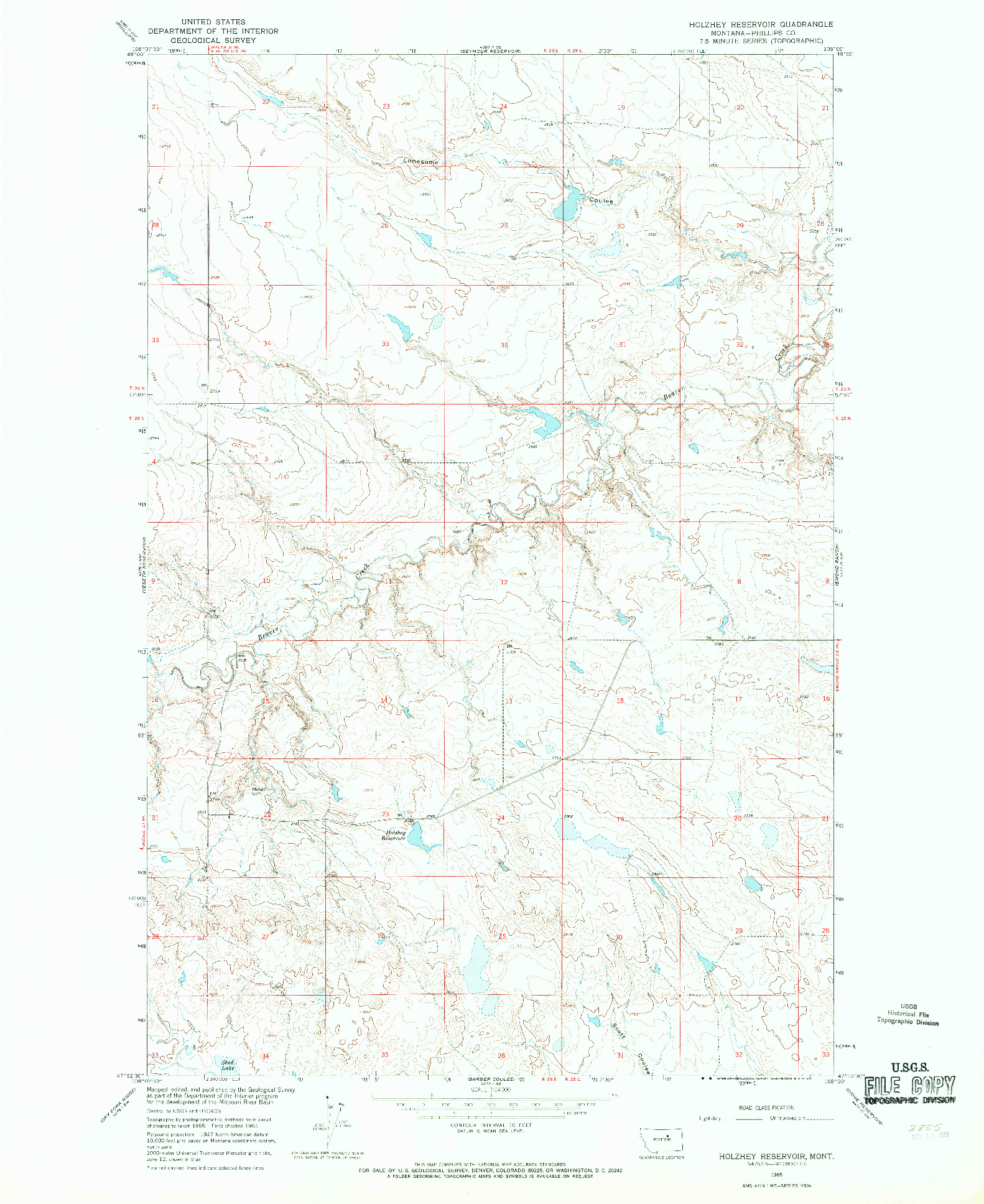 USGS 1:24000-SCALE QUADRANGLE FOR HOLZHEY RESERVOIR, MT 1965