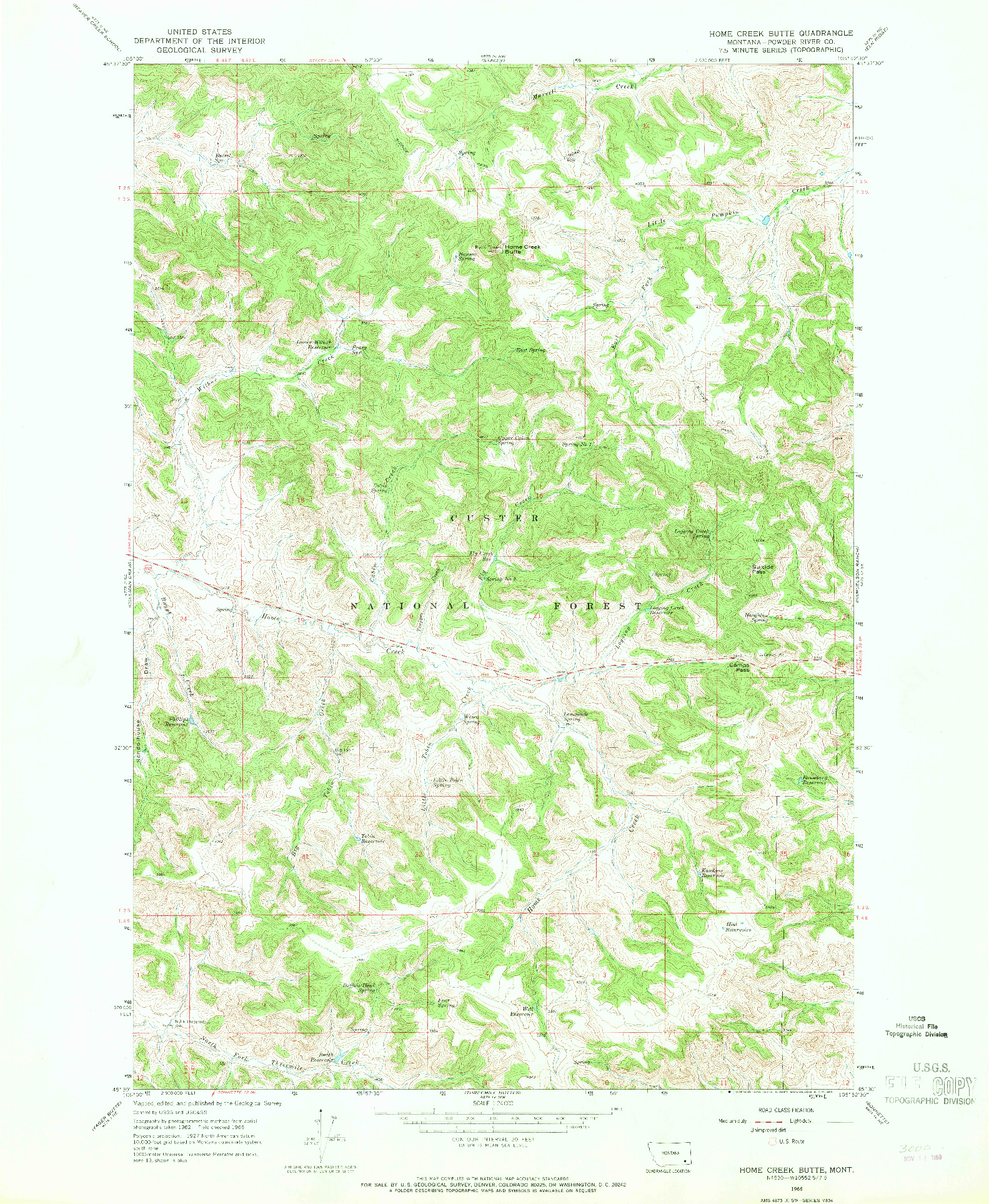 USGS 1:24000-SCALE QUADRANGLE FOR HOME CREEK BUTTE, MT 1966