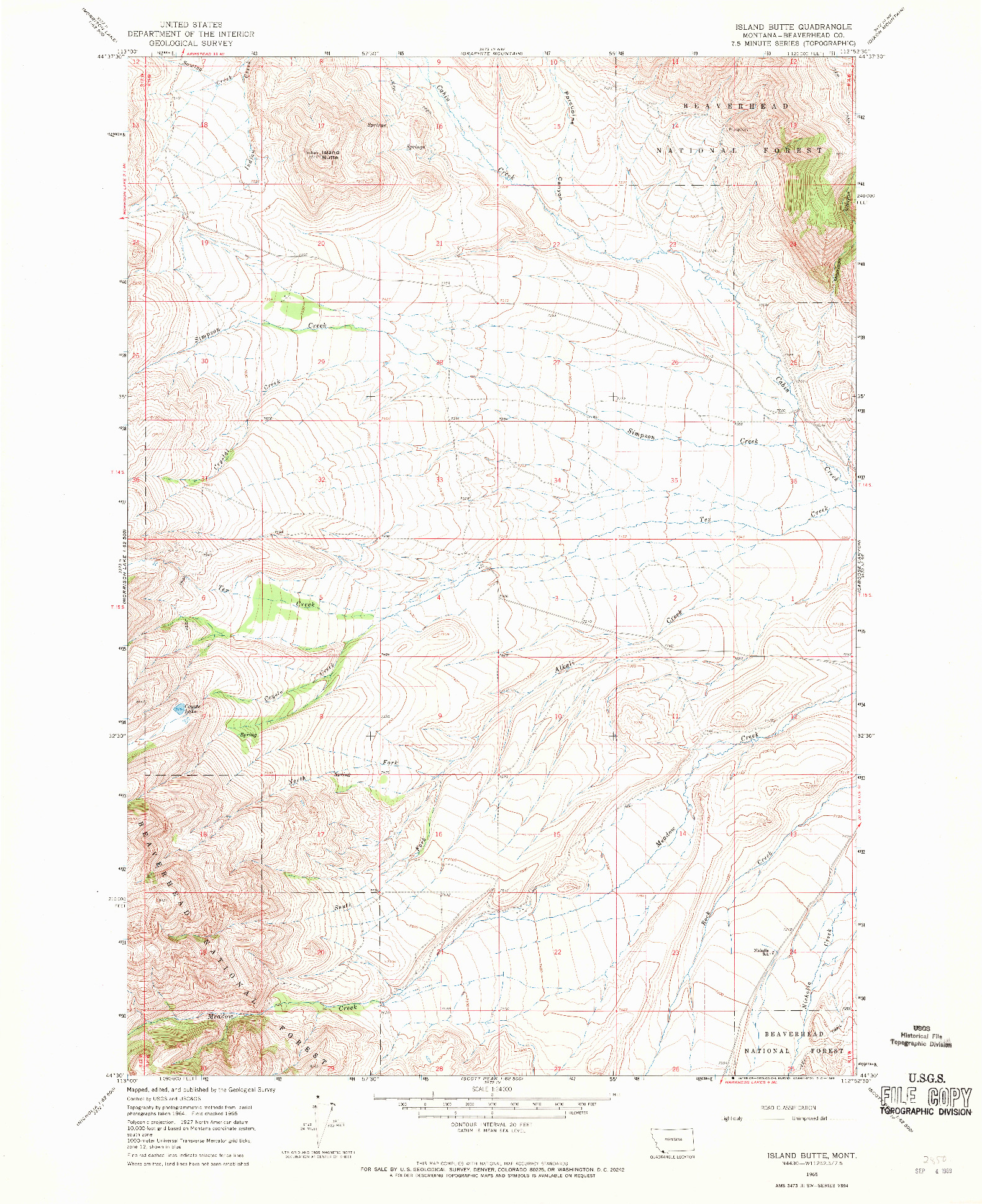 USGS 1:24000-SCALE QUADRANGLE FOR ISLAND BUTTE, MT 1965