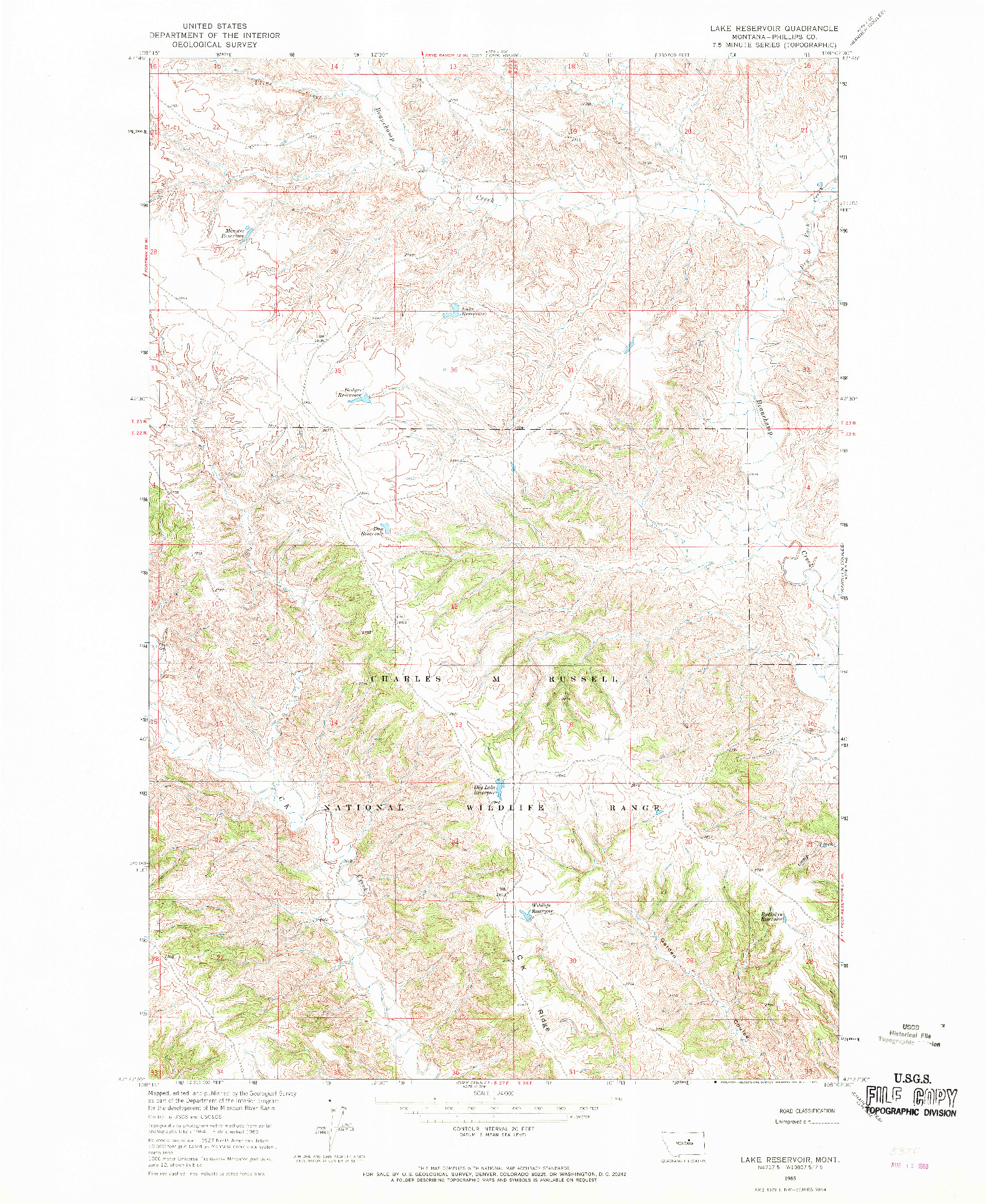USGS 1:24000-SCALE QUADRANGLE FOR LAKE RESERVOIR, MT 1965
