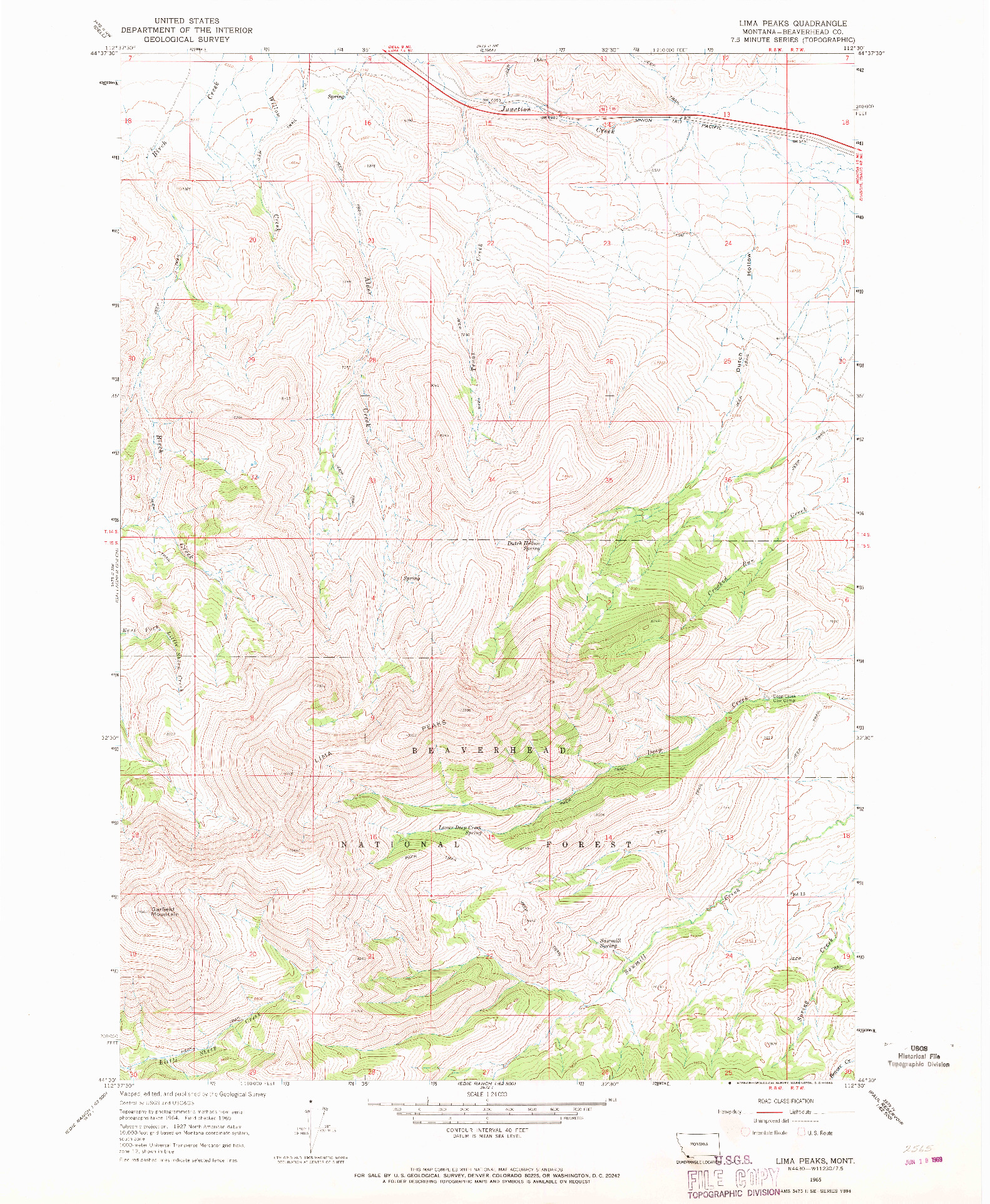 USGS 1:24000-SCALE QUADRANGLE FOR LIMA PEAKS, MT 1965