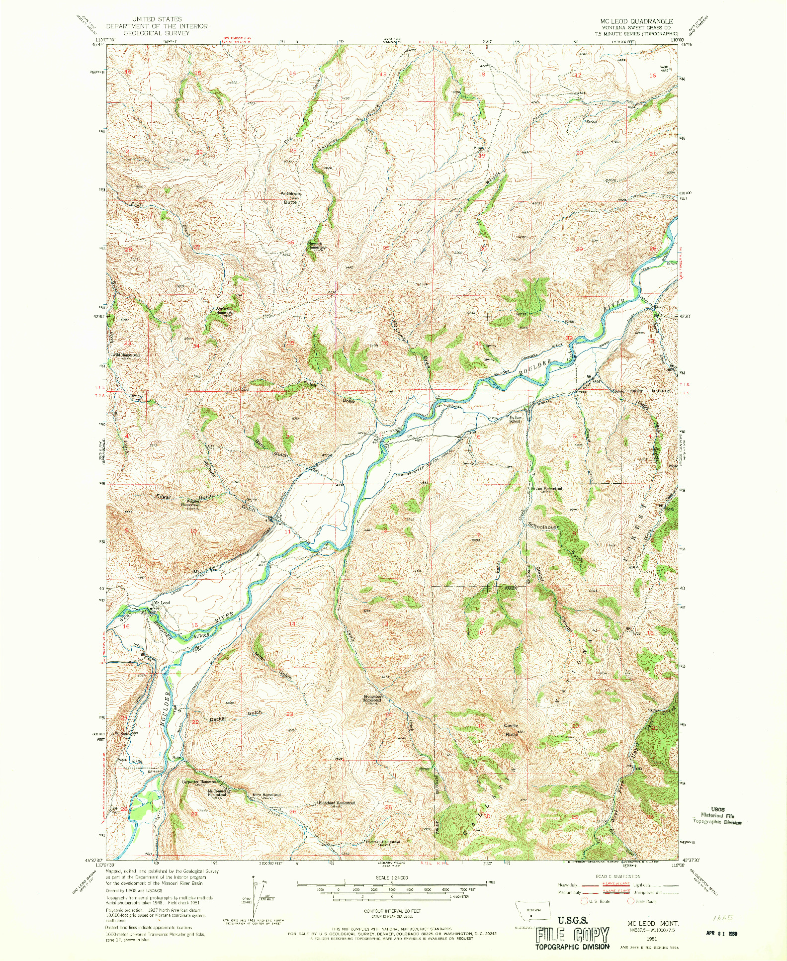 USGS 1:24000-SCALE QUADRANGLE FOR MC LEOD, MT 1951