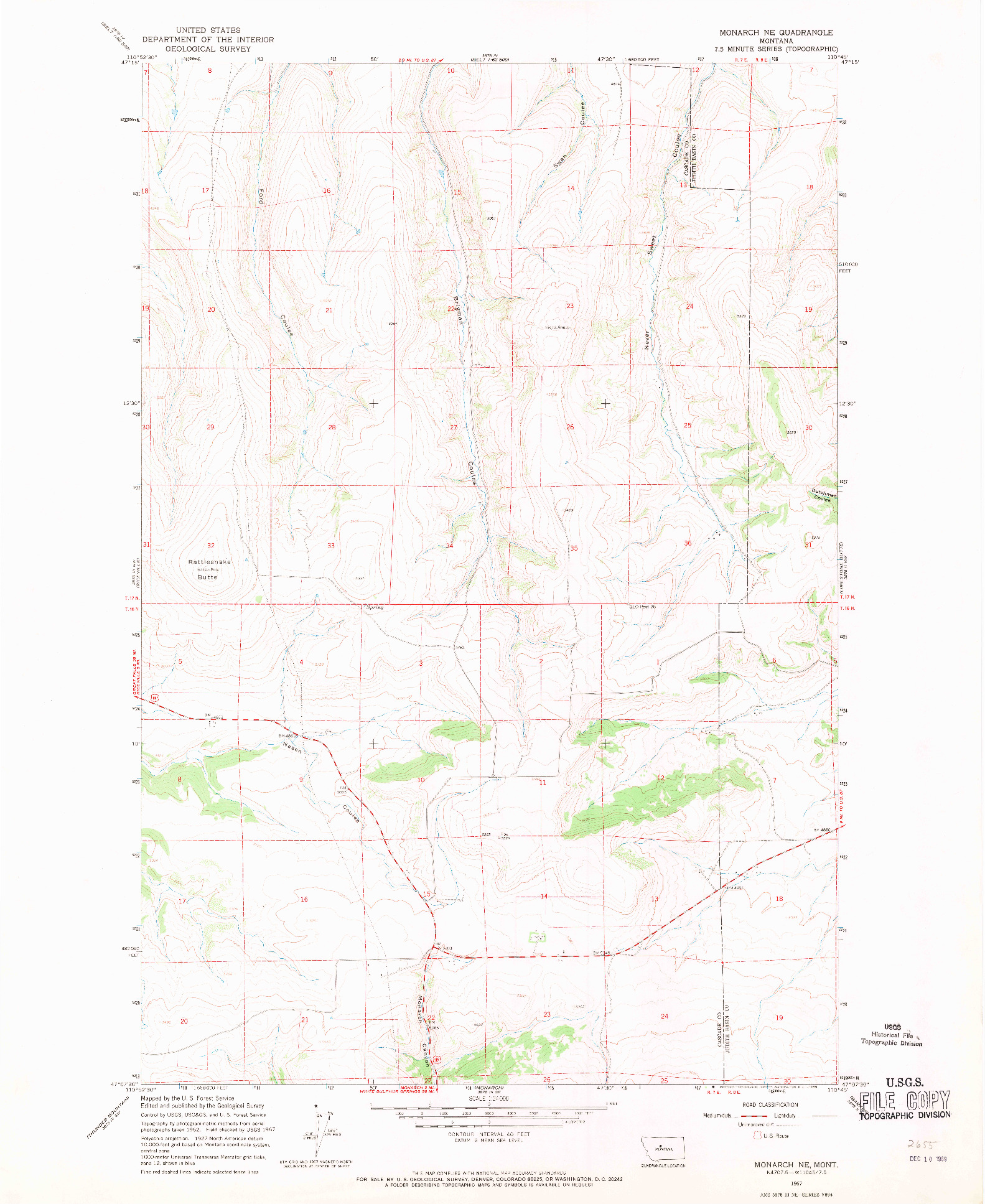 USGS 1:24000-SCALE QUADRANGLE FOR MONARCH NE, MT 1967