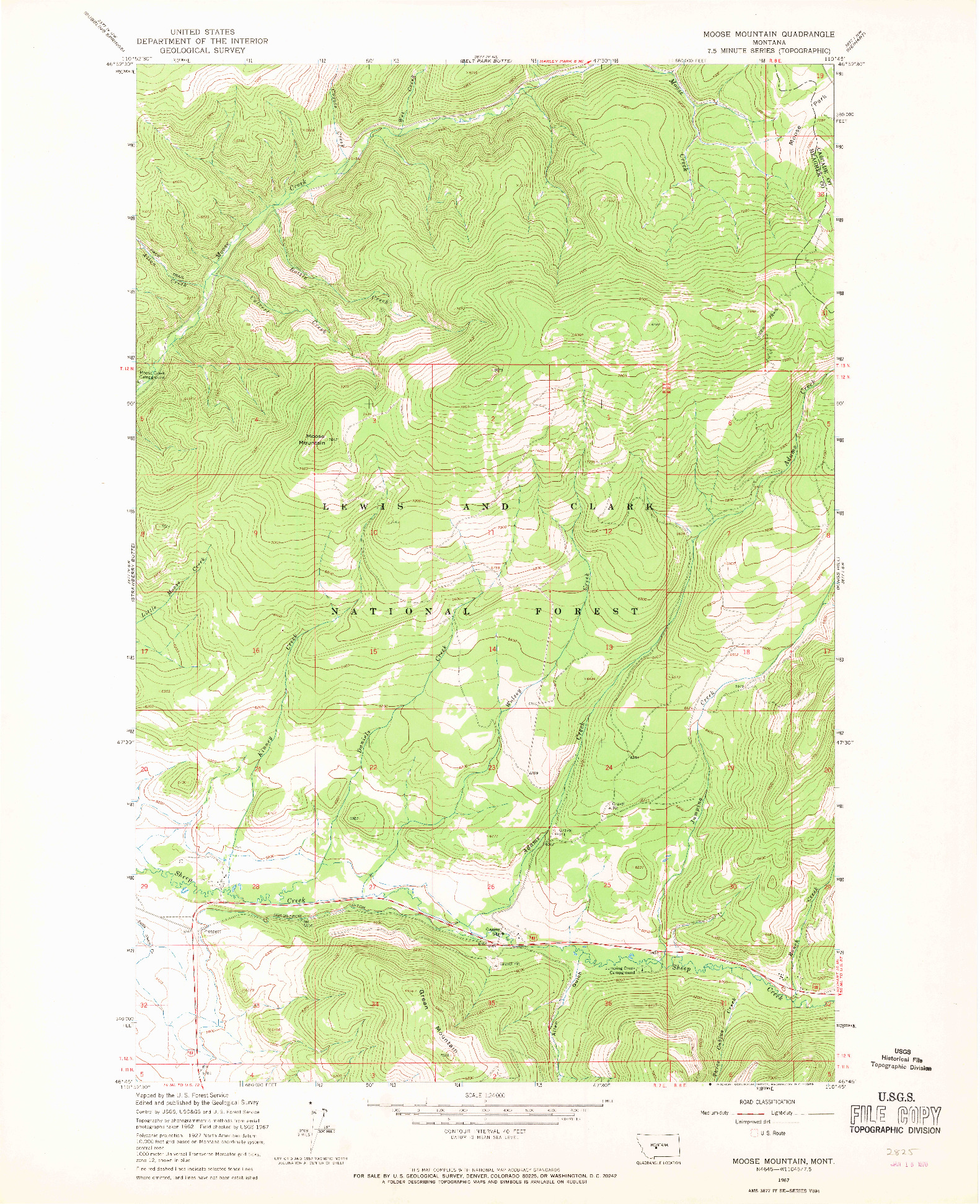 USGS 1:24000-SCALE QUADRANGLE FOR MOOSE MOUNTAIN, MT 1967