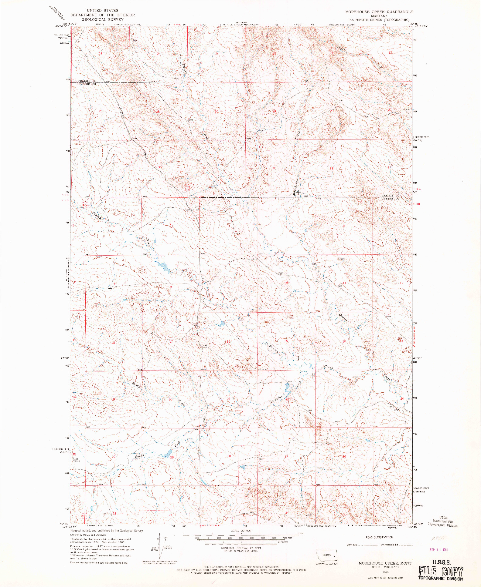 USGS 1:24000-SCALE QUADRANGLE FOR MOREHOUSE CREEK, MT 1965