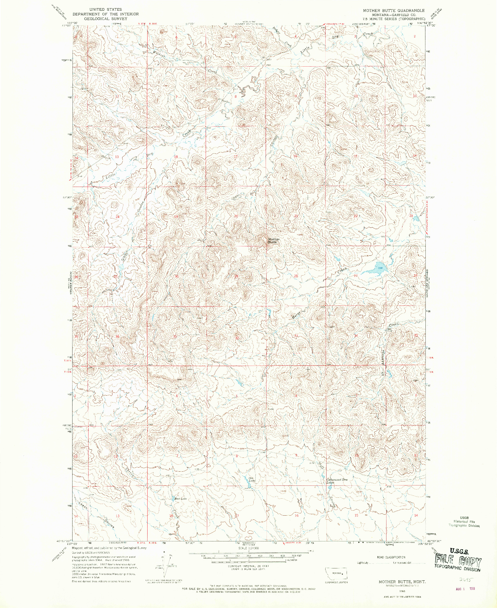 USGS 1:24000-SCALE QUADRANGLE FOR MOTHER BUTTE, MT 1965