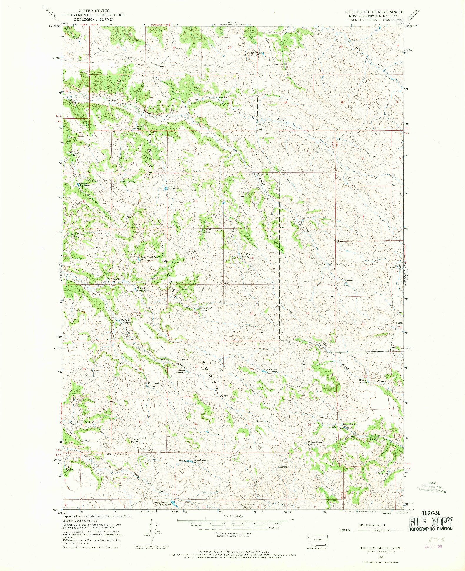 USGS 1:24000-SCALE QUADRANGLE FOR PHILLIPS BUTTE, MT 1966